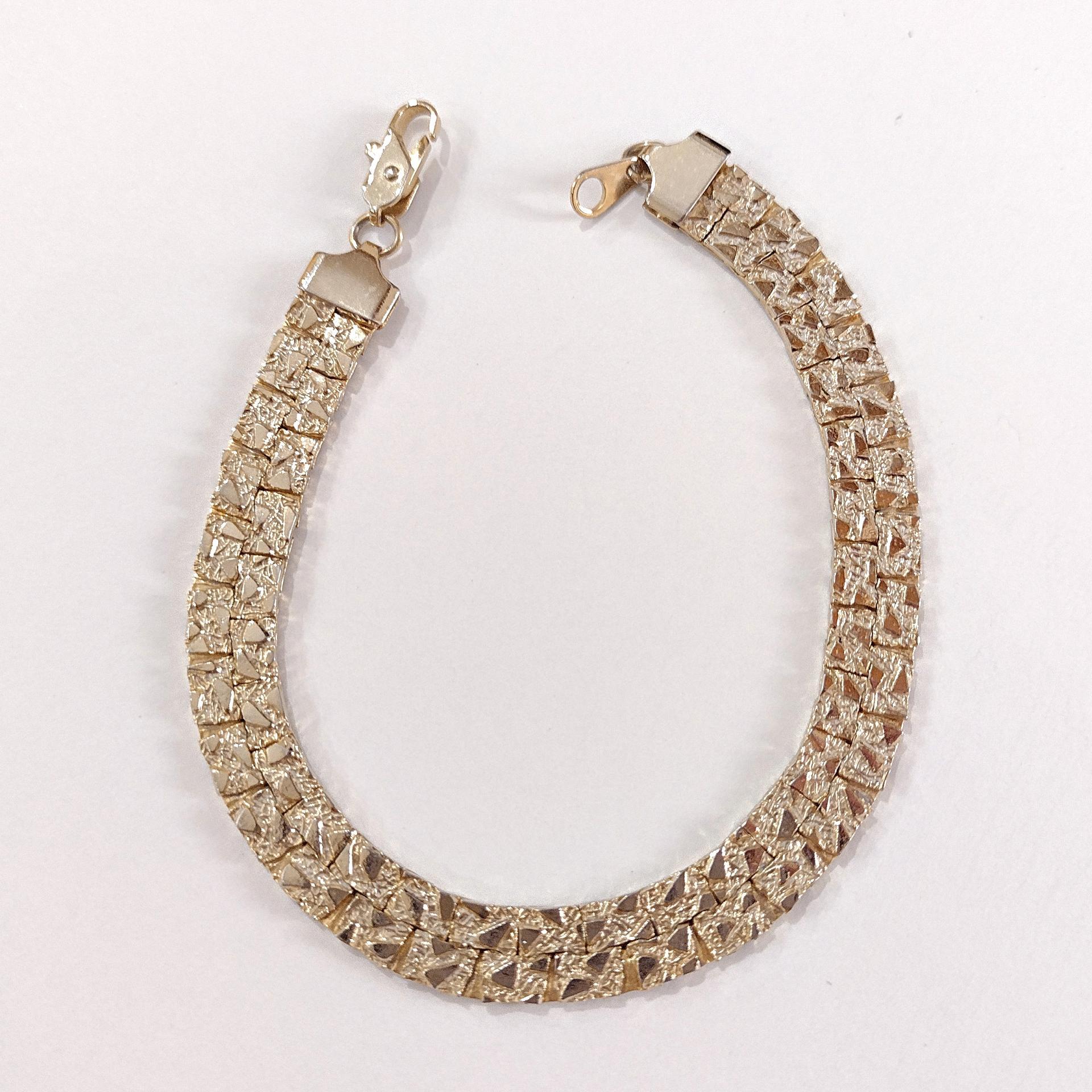 Vintage Gold Toned Reversable 7 1/2 Inch Flat Nugget Chain Bracelet