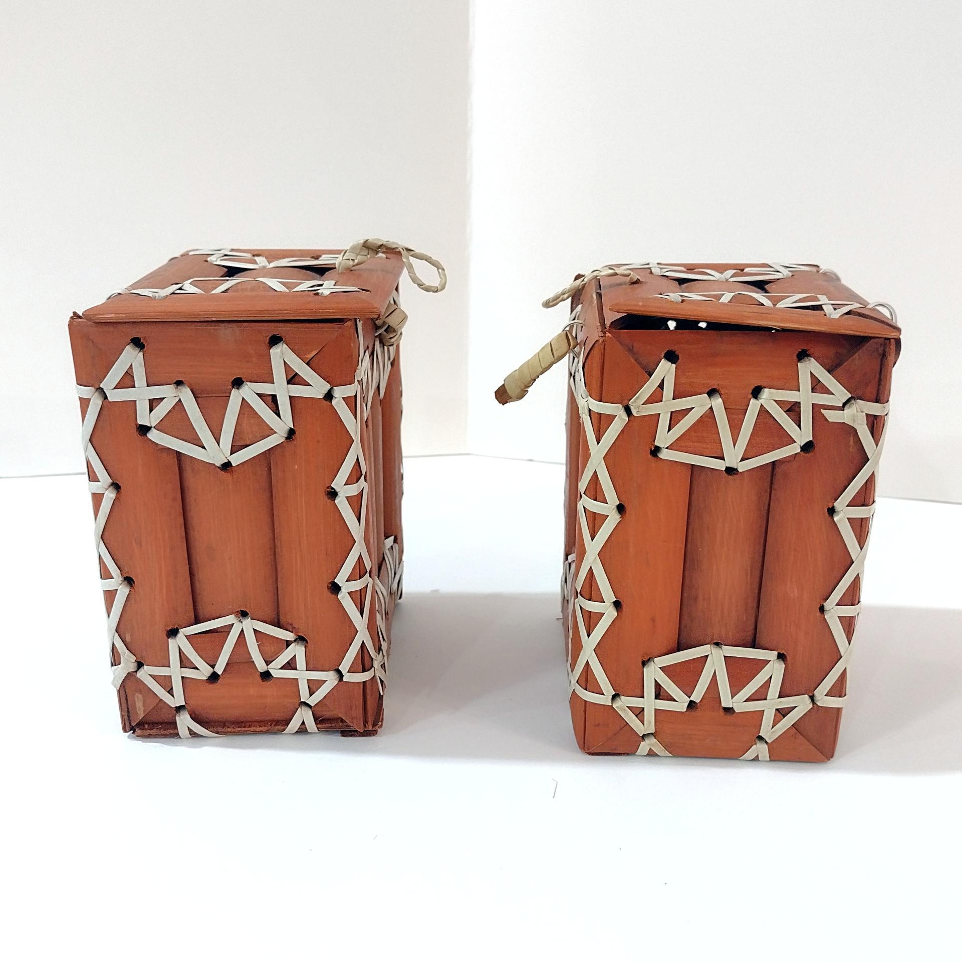 Vintage Numi Bamboo and Rattan Boxes, Set of 2, Decorative Trinket Boxes