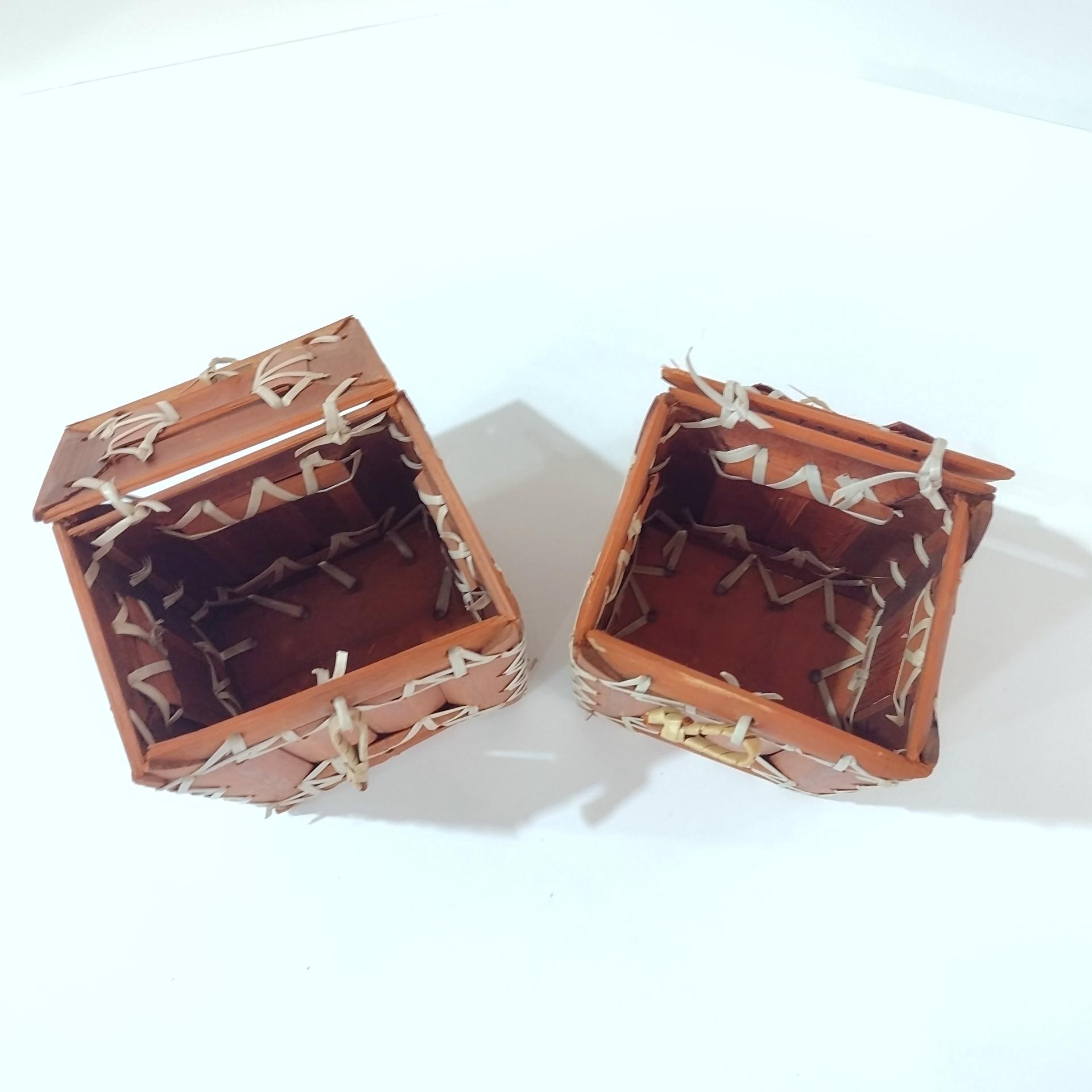 Vintage Numi Bamboo and Rattan Boxes, Set of 2, Decorative Trinket Boxes