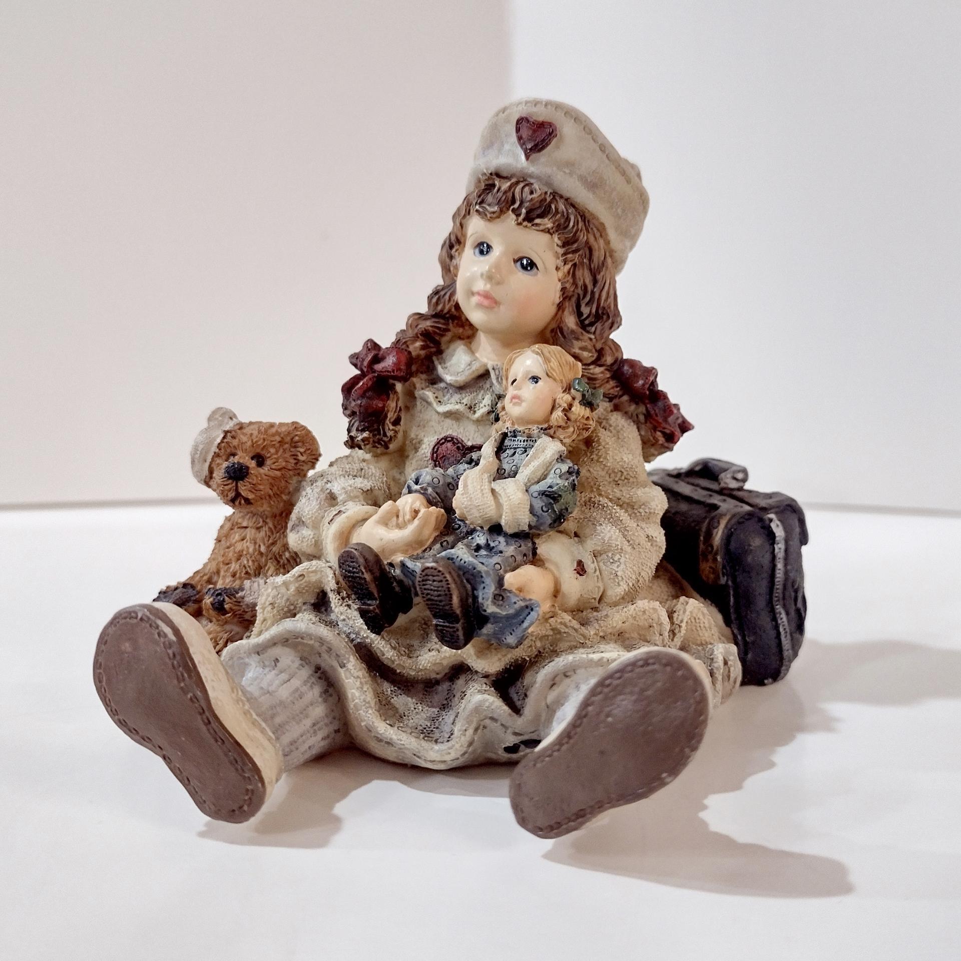 Vintage 1995 Yesterday's Child The Dollstone Collection I Wannabe Series #1, Boyds Bears Figurine Nurse Girl with Teddy Bear