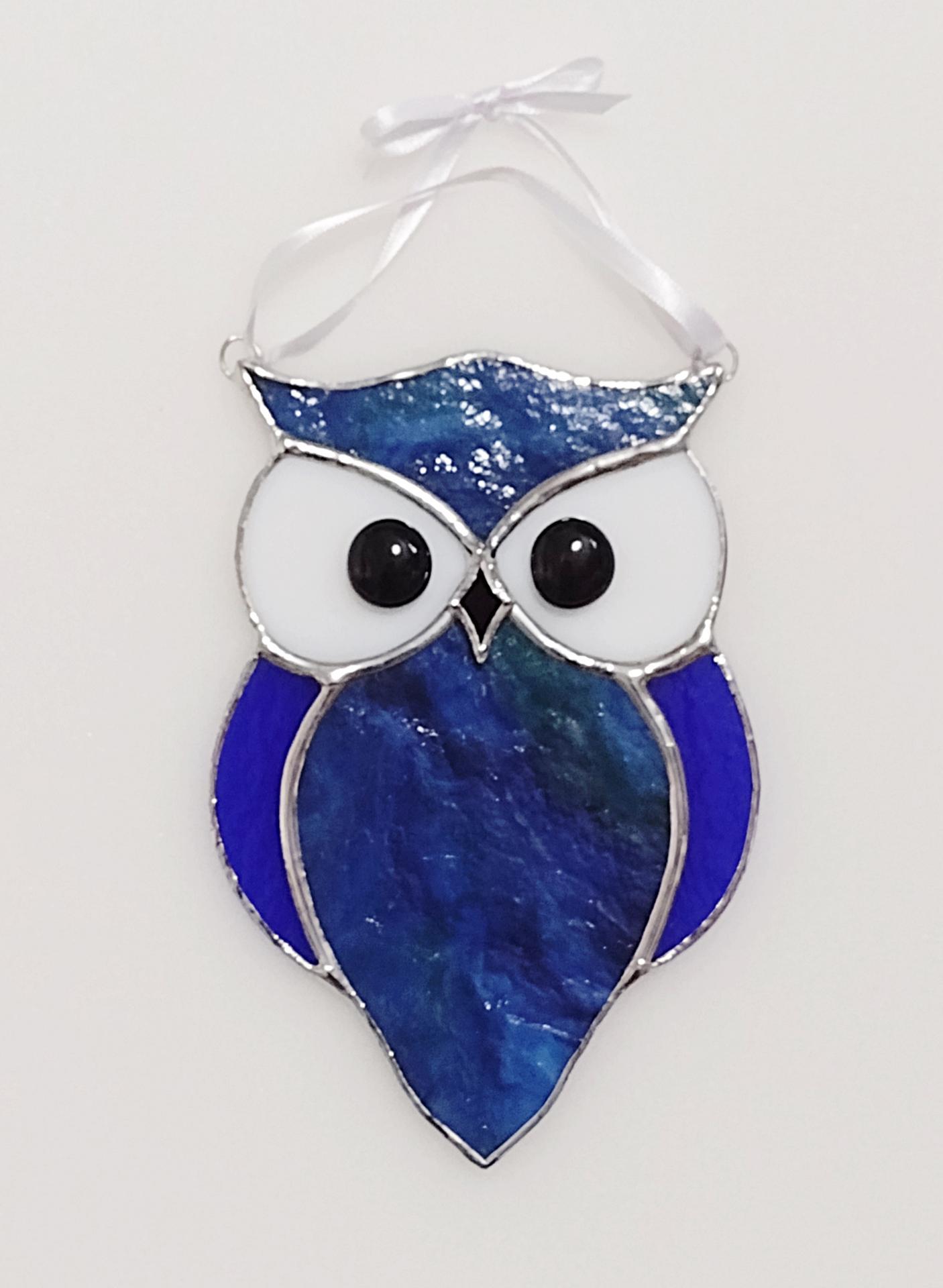 Blue Stained Glass Owl Suncatcher