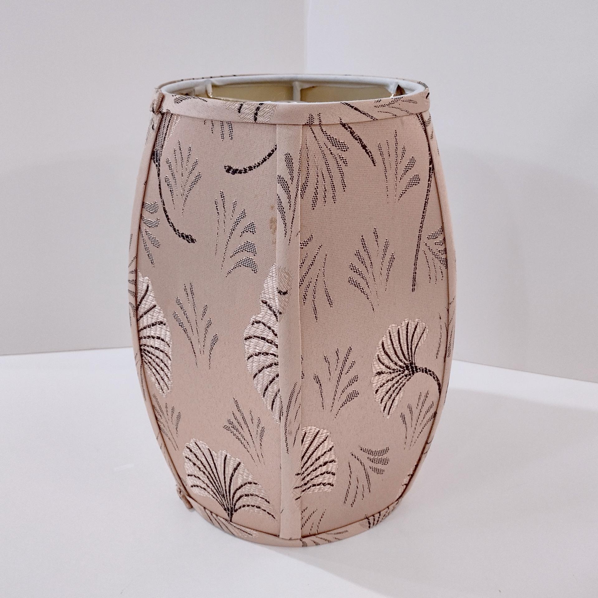 Vintage Oblong Balloon Shaped Fabric Lamp Shade with Fan Print Design, Neutral Beige and Black Patterned Lampshade