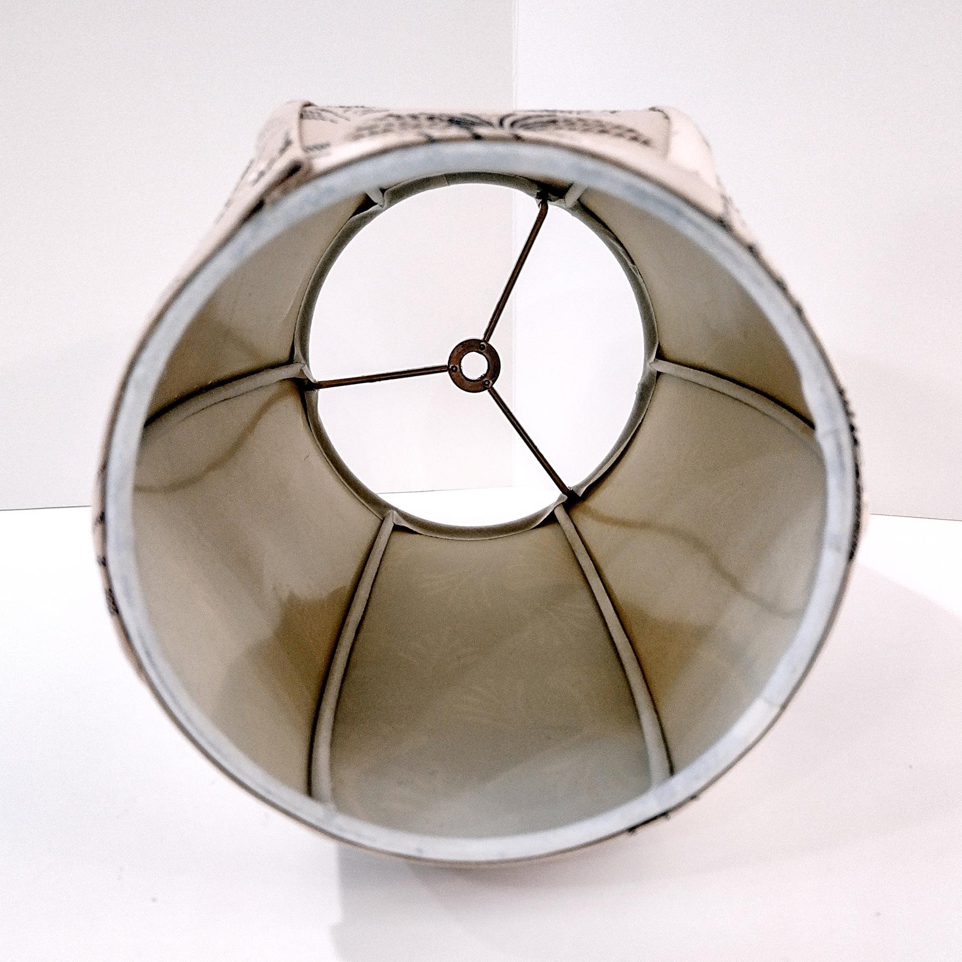 Vintage Oblong Balloon Shaped Fabric Lamp Shade with Fan Print Design, Neutral Beige and Black Patterned Lampshade