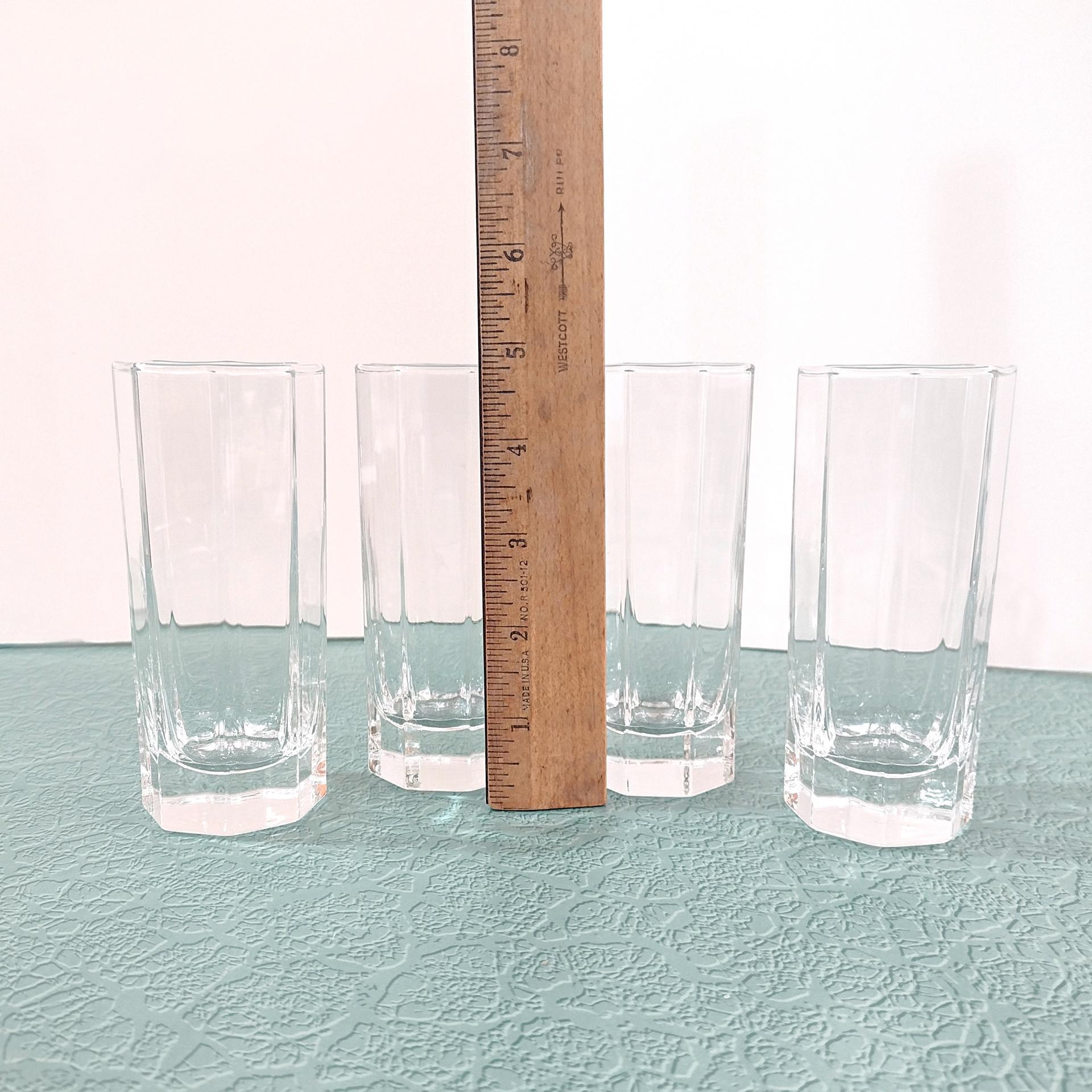 Vintage Octime Clear 5 Ounce Juice Cordial Glasses, Set of 4, Octagonal Tall Shot Glasses