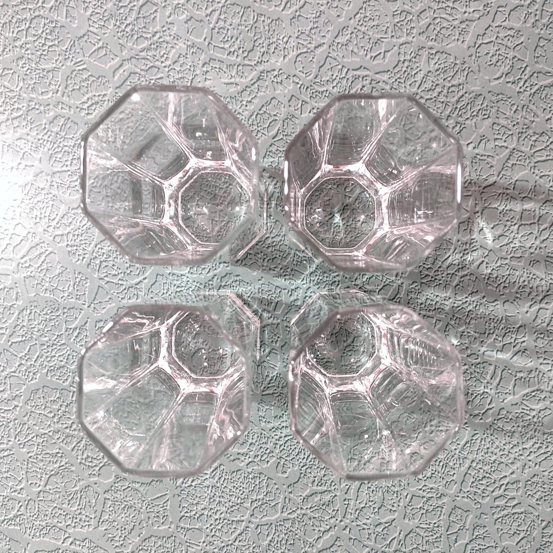 Vintage Octime Clear 5 Ounce Juice Cordial Glasses, Set of 4, Octagonal Tall Shot Glasses