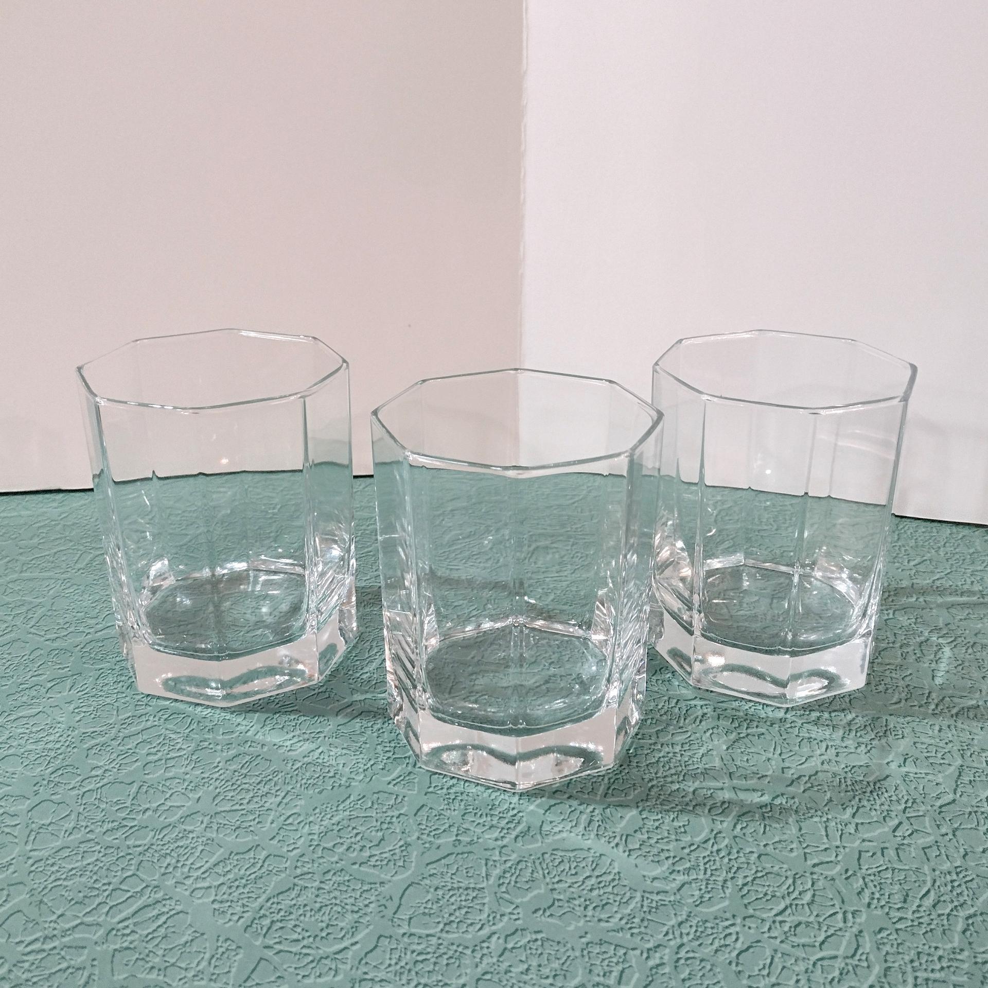Vintage Cristal D'Arques Durand Octime Clear 12 ounce Double Old Fashioned Glasses, Set of Three Octagonal Clear Lowball Whiskey Glass