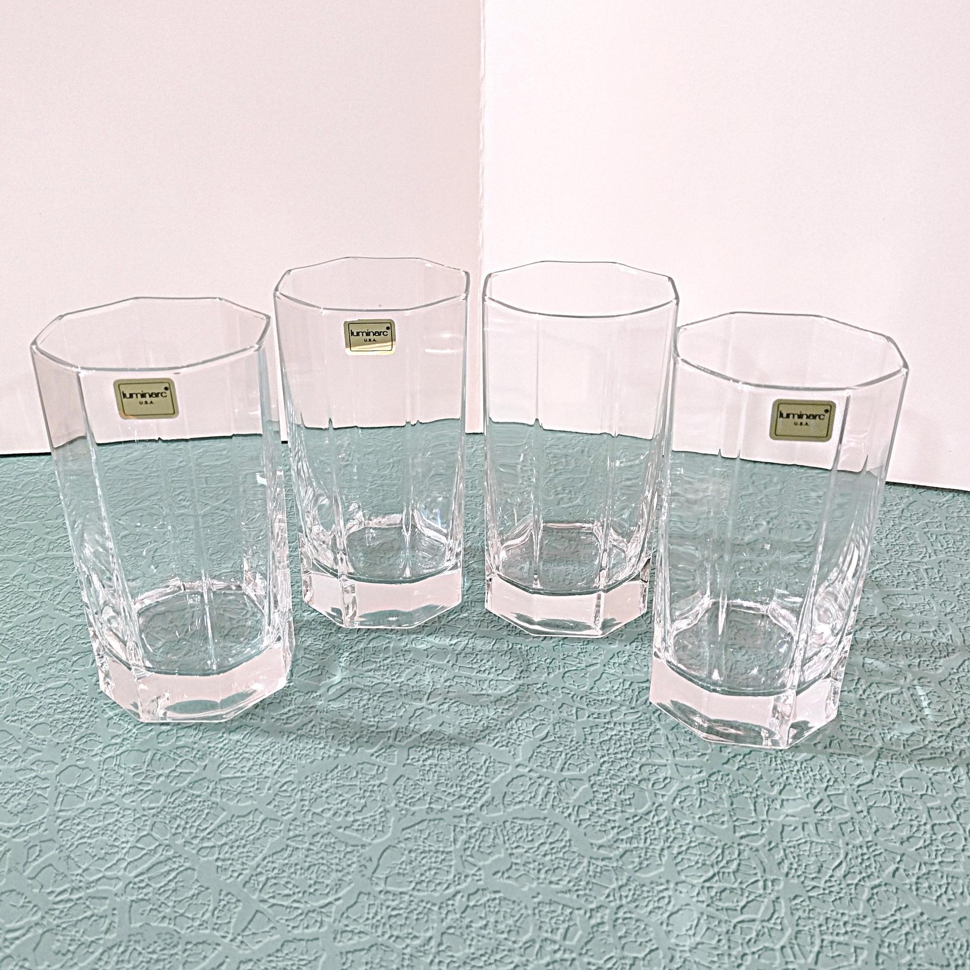 Vintage NEW Cristal D'Arques Durand Octime Clear 12 Ounce Flat Tumbler Glasses, Set of 4