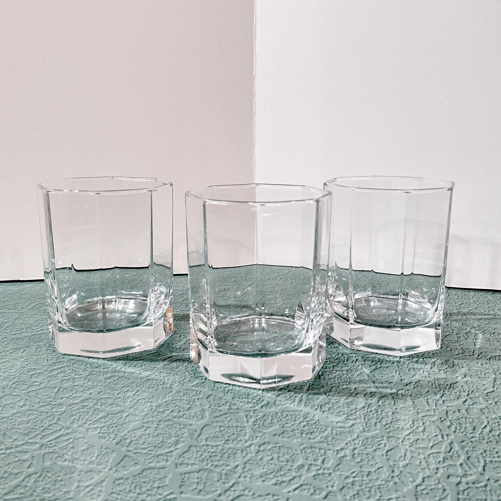 Vintage Cristal D'Arques Durand Octime Clear 12 ounce Double Old Fashioned Glasses, Set of Three Octagonal Clear Lowball Whiskey Glass