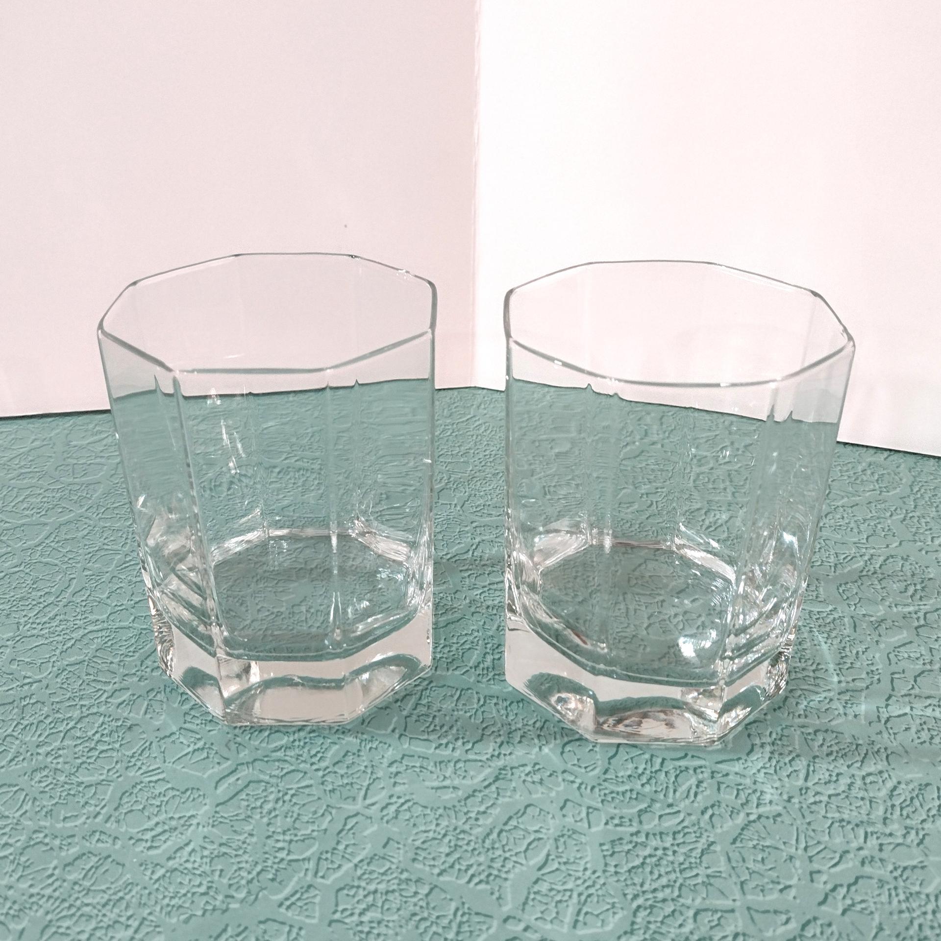 Vintage Cristal D'Arques Durand Octime Clear 12 ounce Double Old Fashioned Glasses, Set of Two, Octagonal Clear Lowball Whiskey Glass