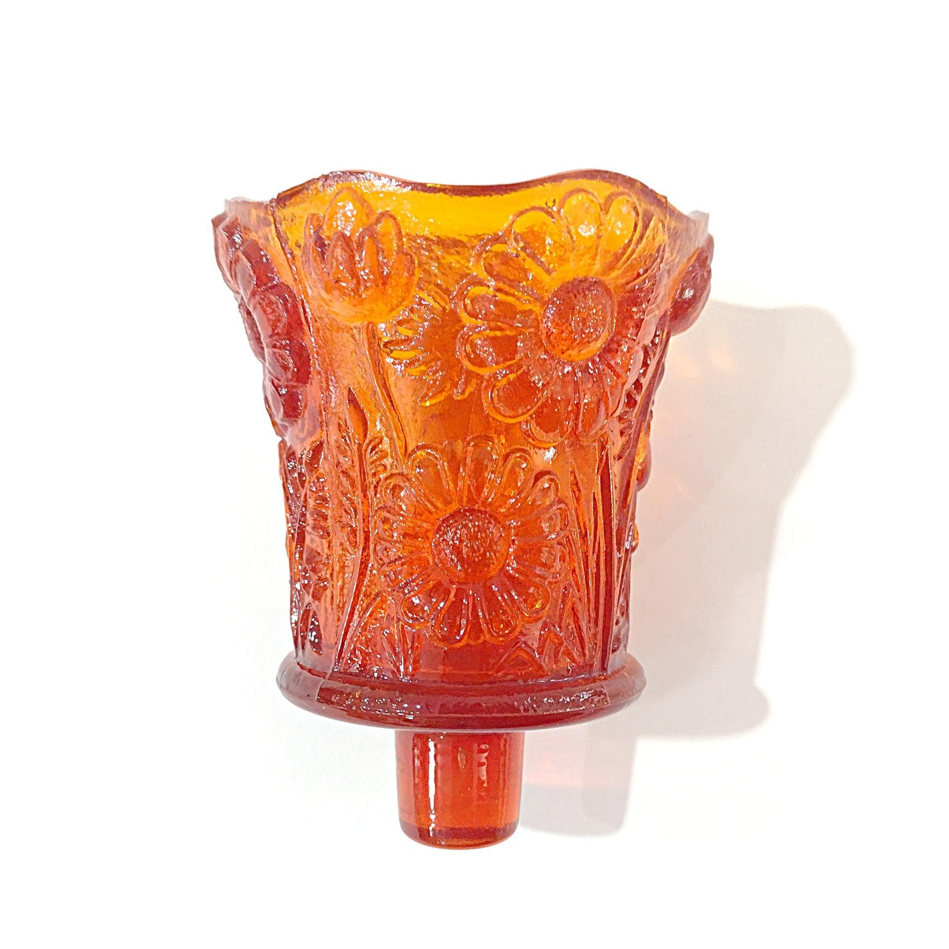 Vintage Home Interiors Orange Daisy Votive Cup Sconce Candle Holder, Homeco Glass Flower Pegged Votive Cup