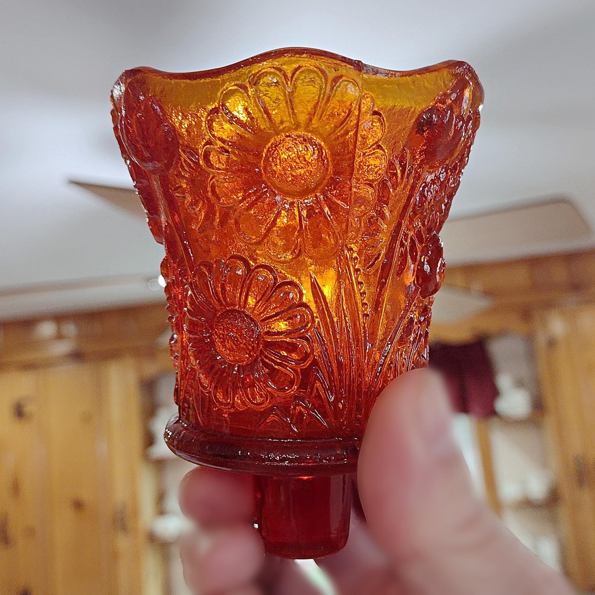 Vintage Home Interiors Orange Daisy Votive Cup Sconce Candle Holder, Homeco Glass Flower Pegged Votive Cup