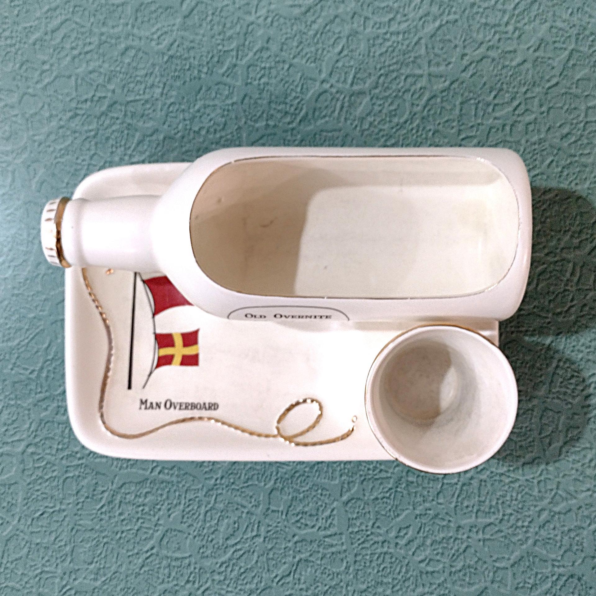 Vintage Enesco Man Overboard Ceramic Shaving Tray, Nautical Dresser Caddy, Valet Trinket Dish, Planter Pot