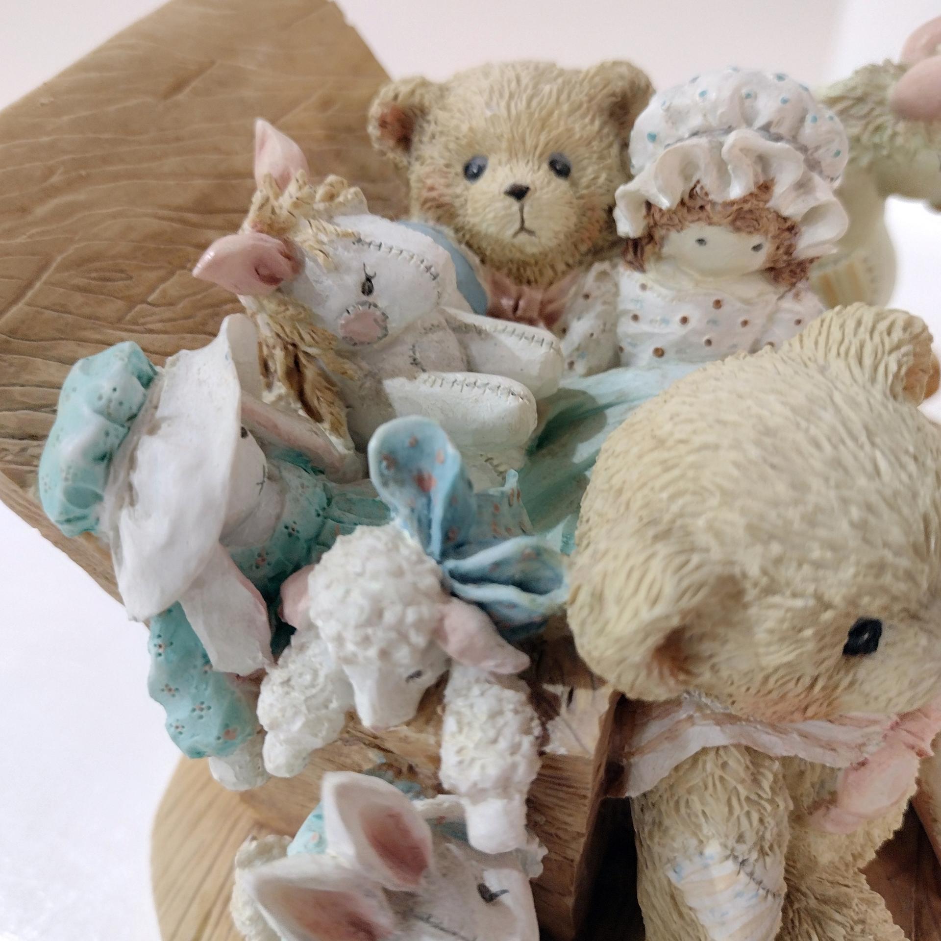 Vintage 1991 Cherished Teddies Christopher Old Friends are the Best Friends, Priscilla Hillman 950483 Enesco Teddy Bear Toy Box Figurine