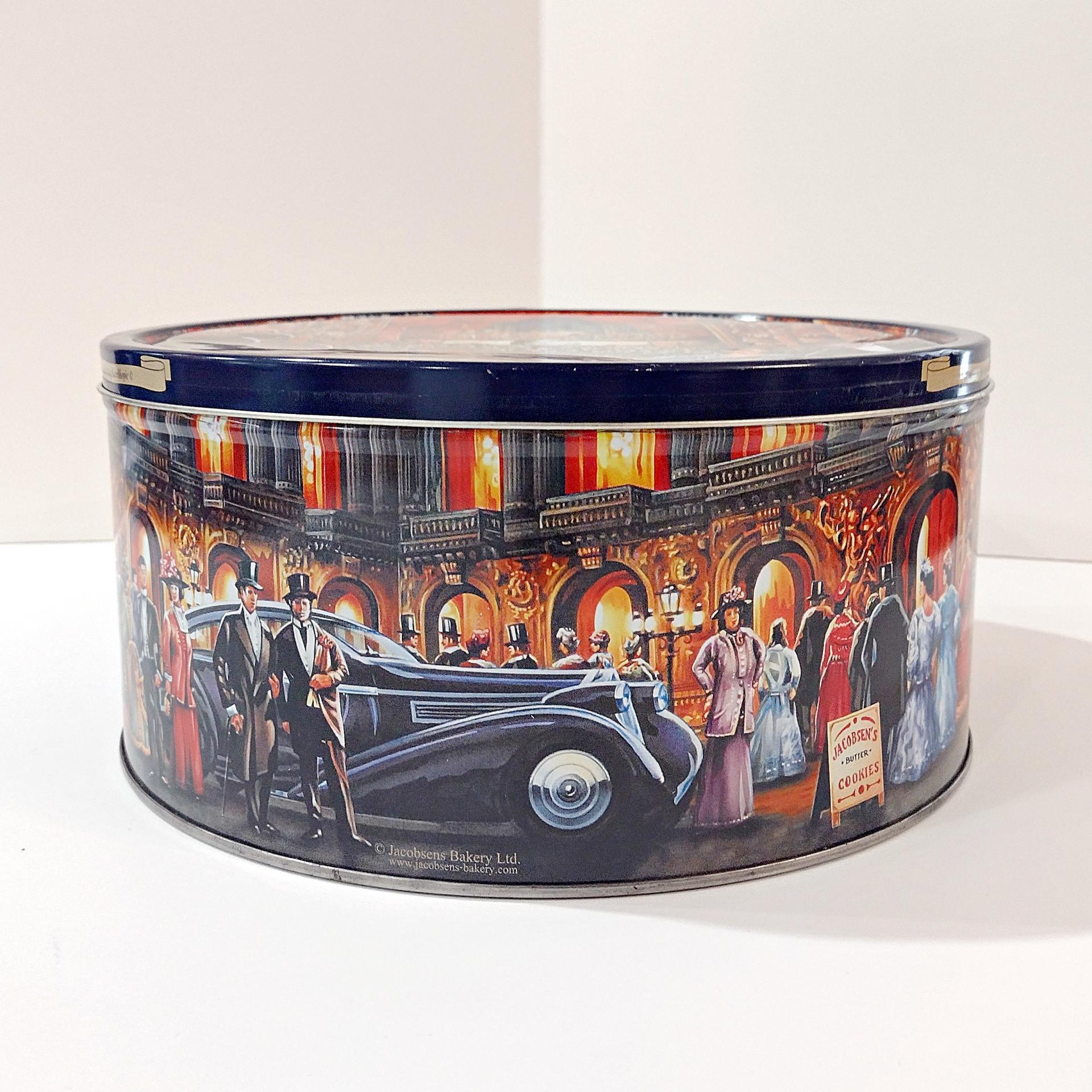 Vintage Jacobsens Bakery Denmark Night at the Opera Large Round Cookie Tin