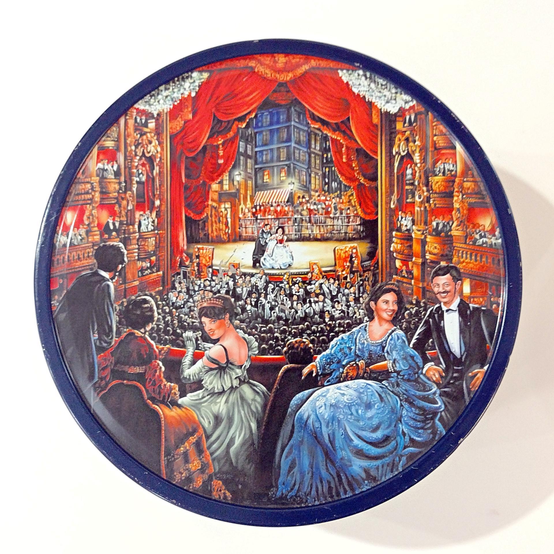 Vintage Jacobsens Bakery Denmark Night at the Opera Large Round Cookie Tin