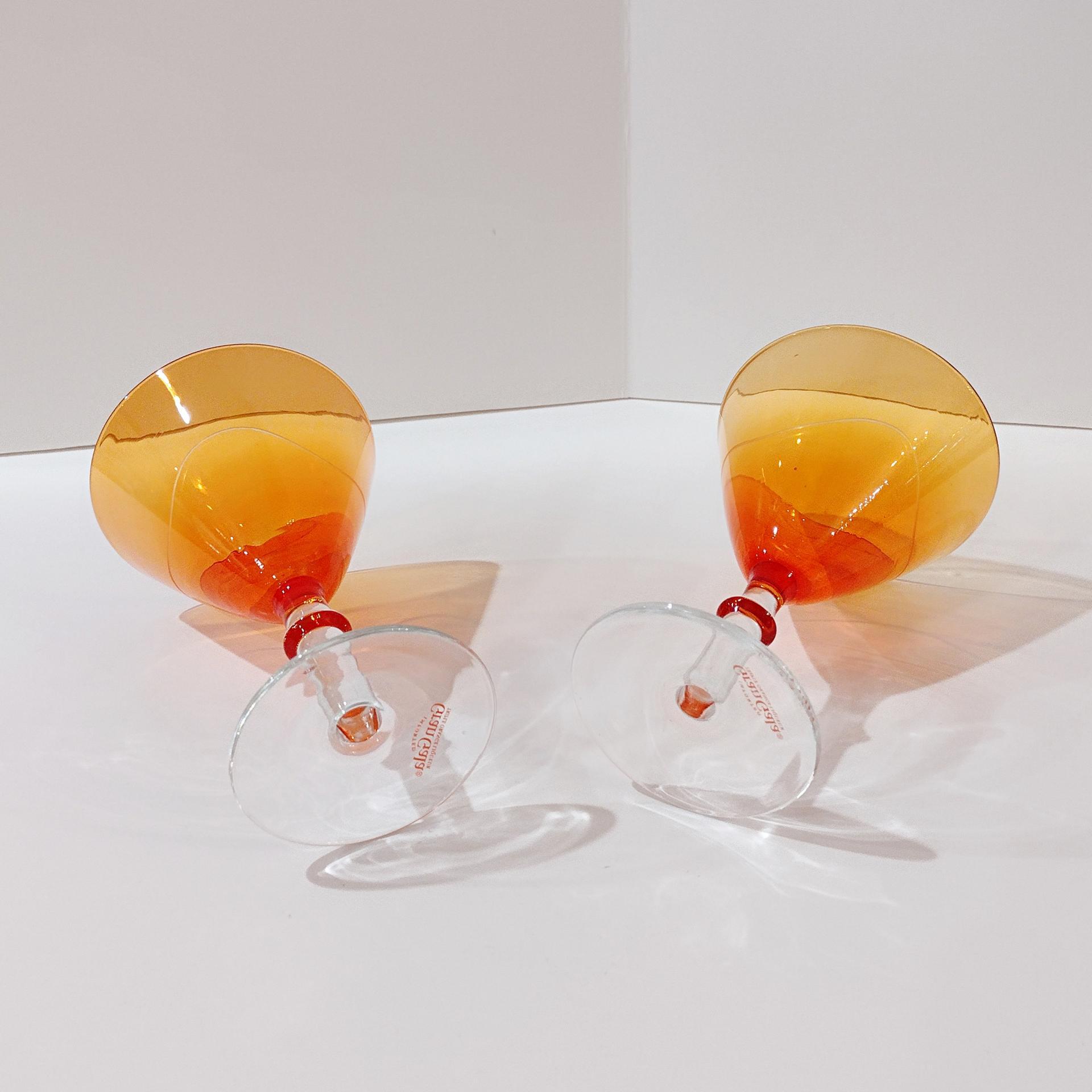 Vintage Orange Martini Cocktail Glasses, Set of Two, Gran Gala Triple Orange Liqueur Advertising Glasses