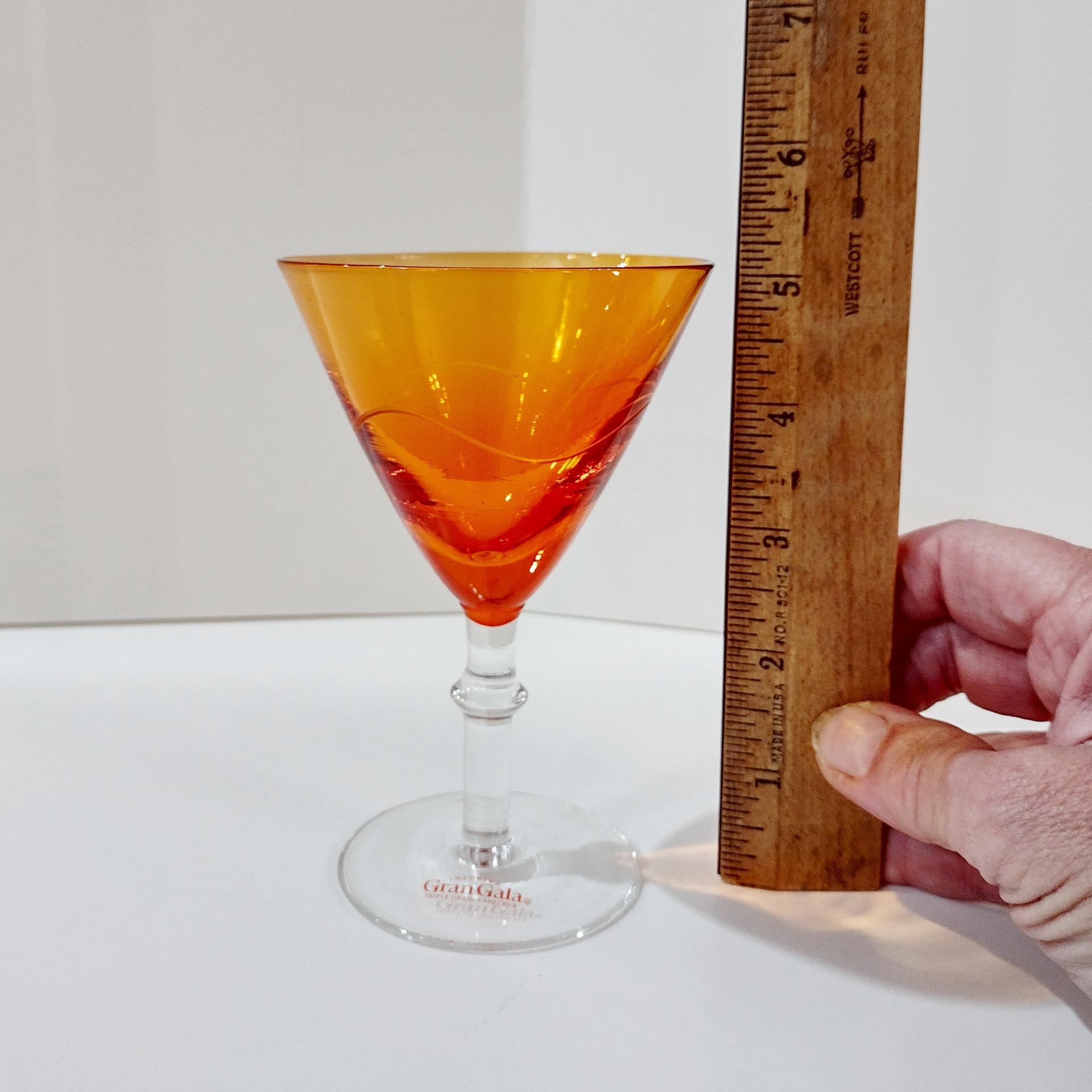 Vintage Orange Martini Cocktail Glasses, Set of Two, Gran Gala Triple Orange Liqueur Advertising Glasses
