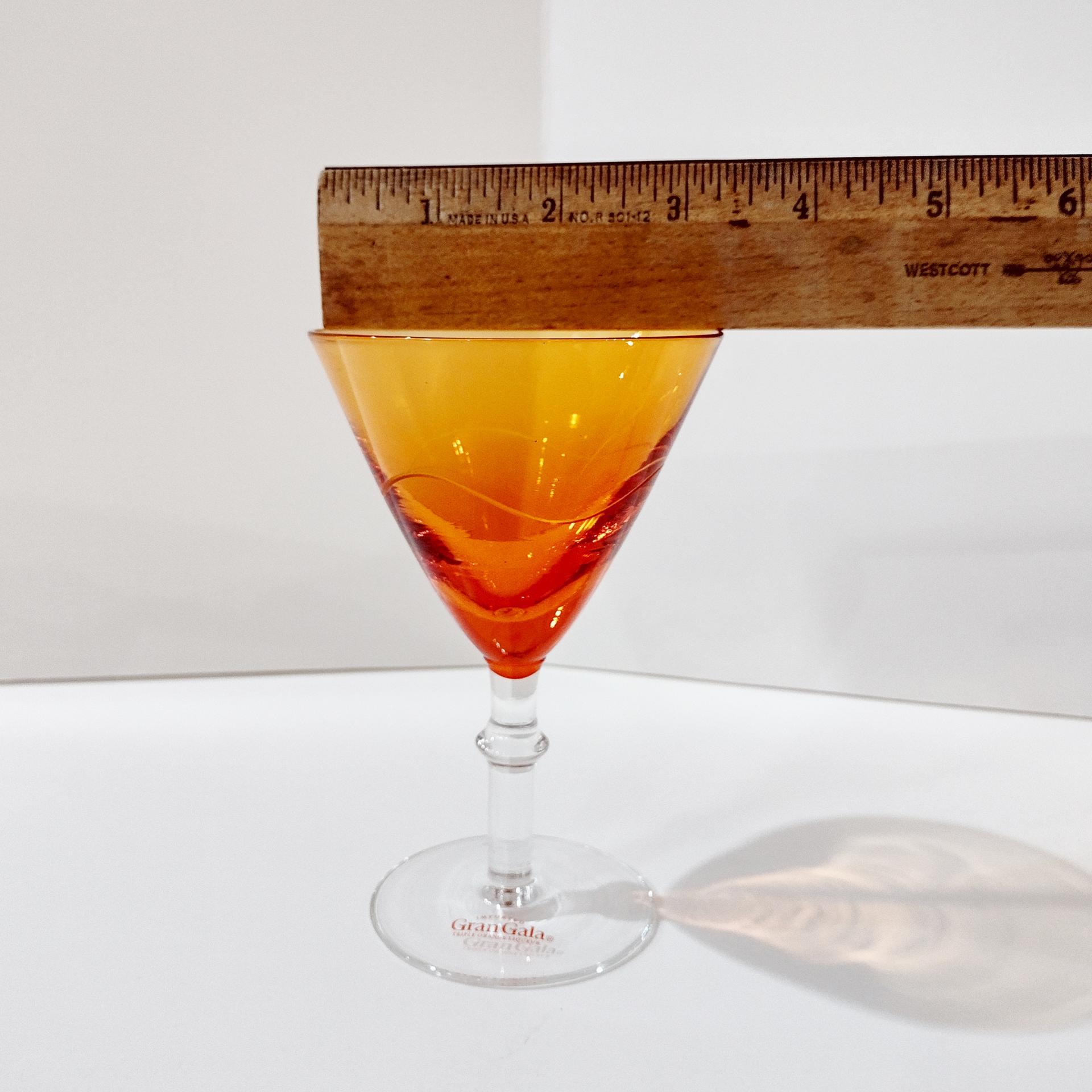Vintage Orange Martini Cocktail Glasses, Set of Two, Gran Gala Triple Orange Liqueur Advertising Glasses