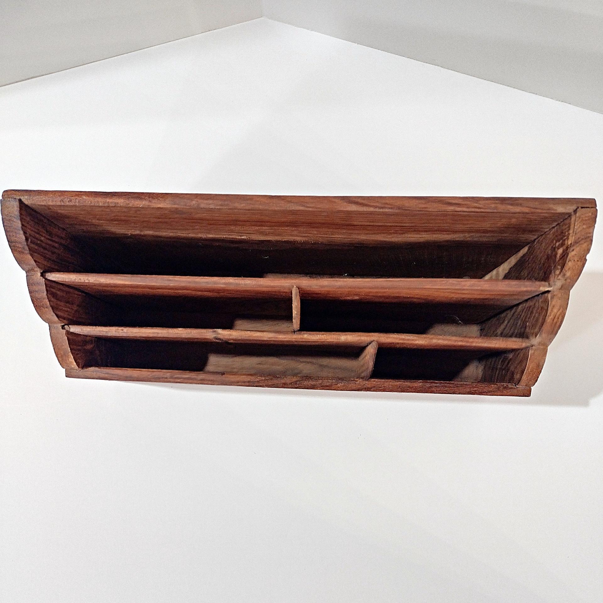 Vintage Carved Wooden Desk Organizer Caddy, Letter Note Holder, Made in India