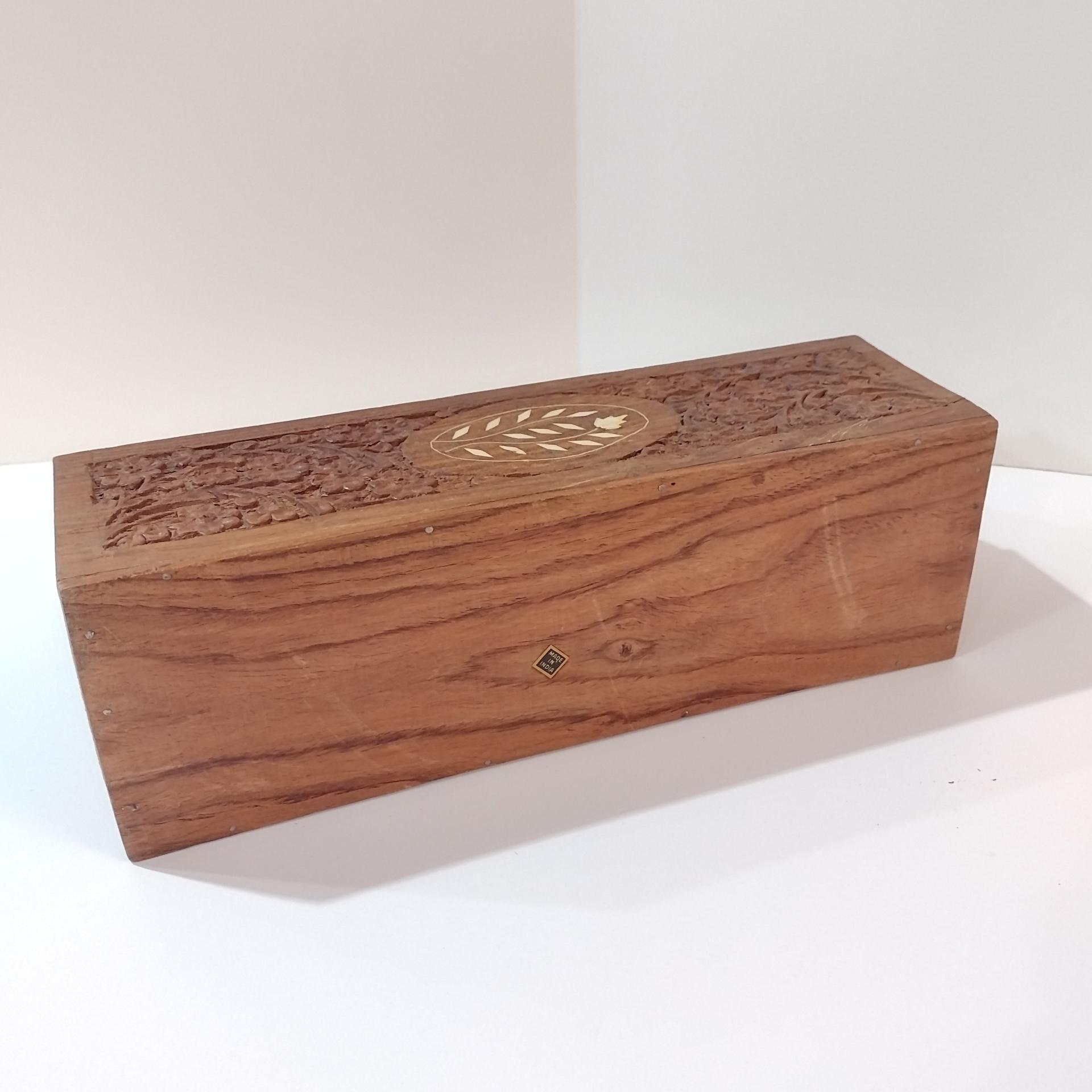 Vintage Carved Wooden Desk Organizer Caddy, Letter Note Holder, Made in India