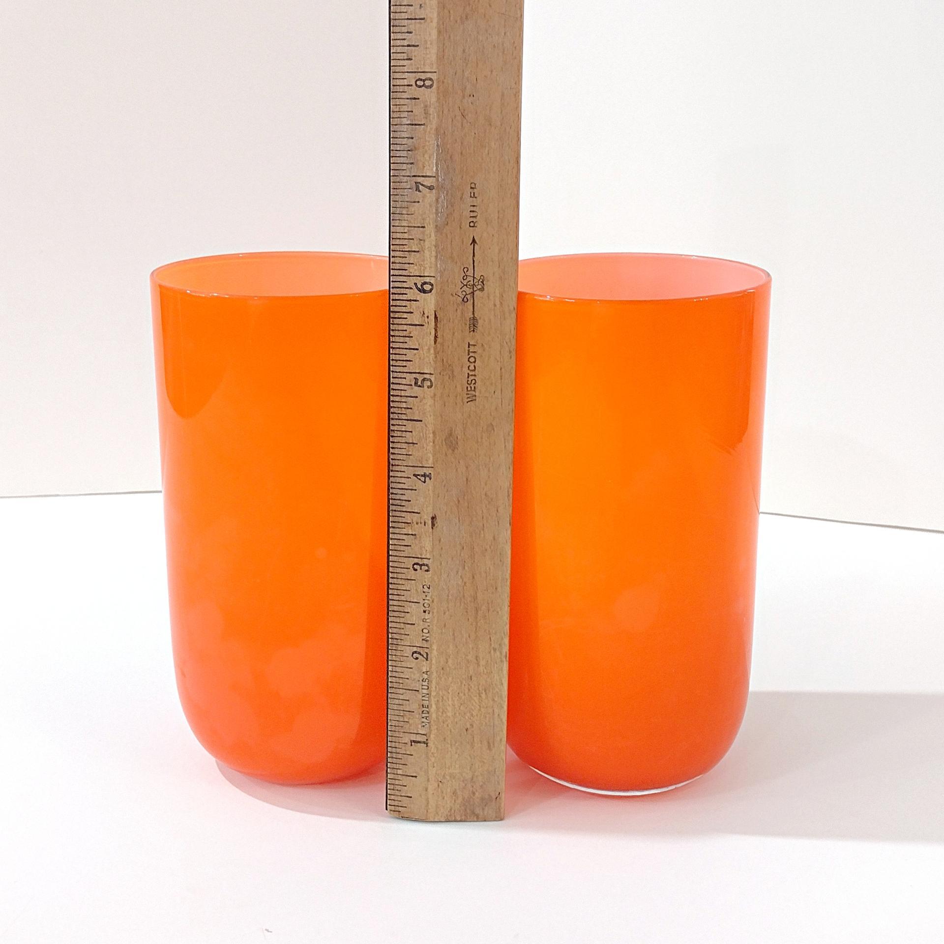 Vintage Orange Hand Blown Cased Glass Tumblers, Set of 2, Orange Highball Cocktail Glasses
