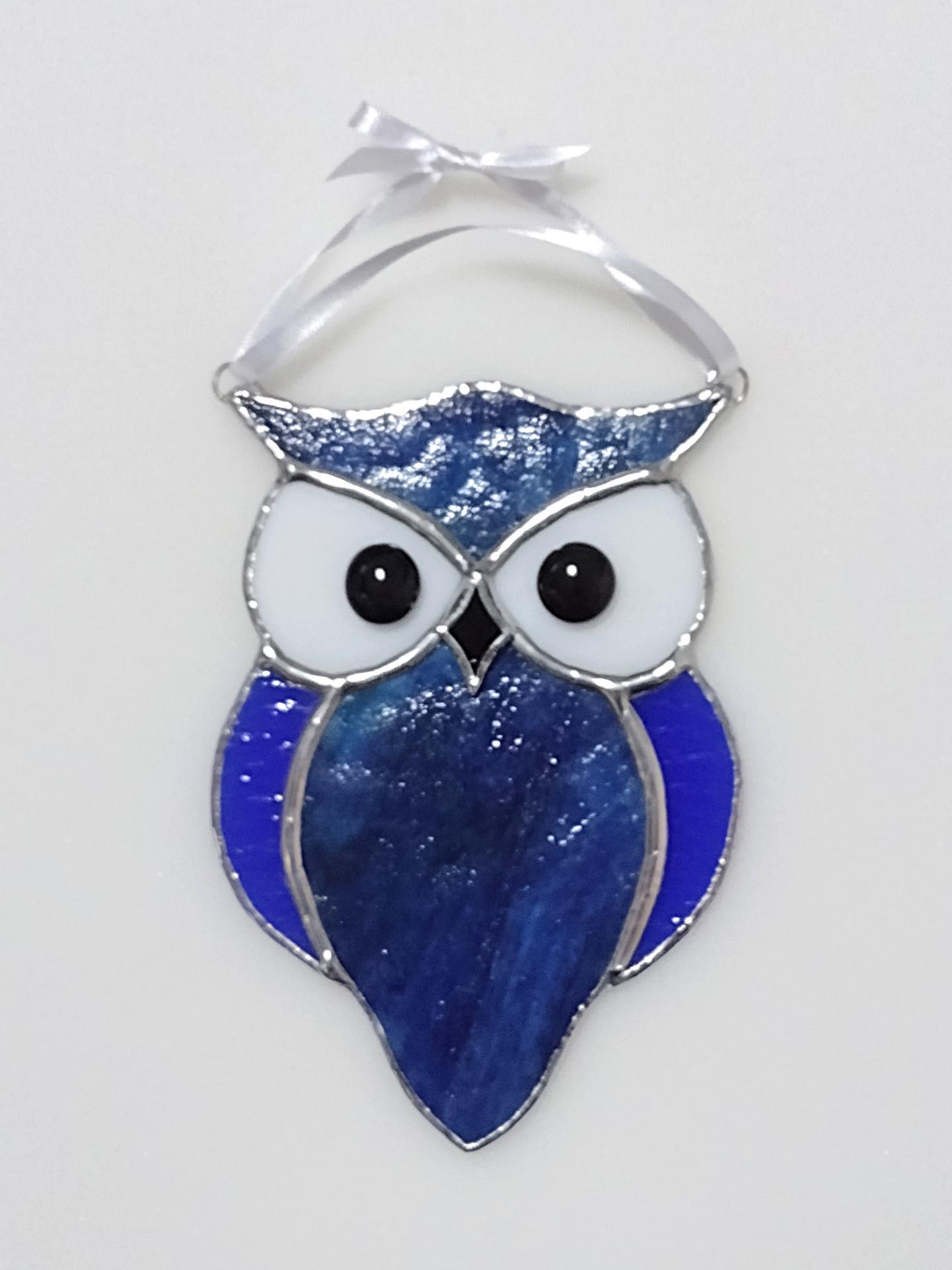 Blue Stained Glass Owl Suncatcher