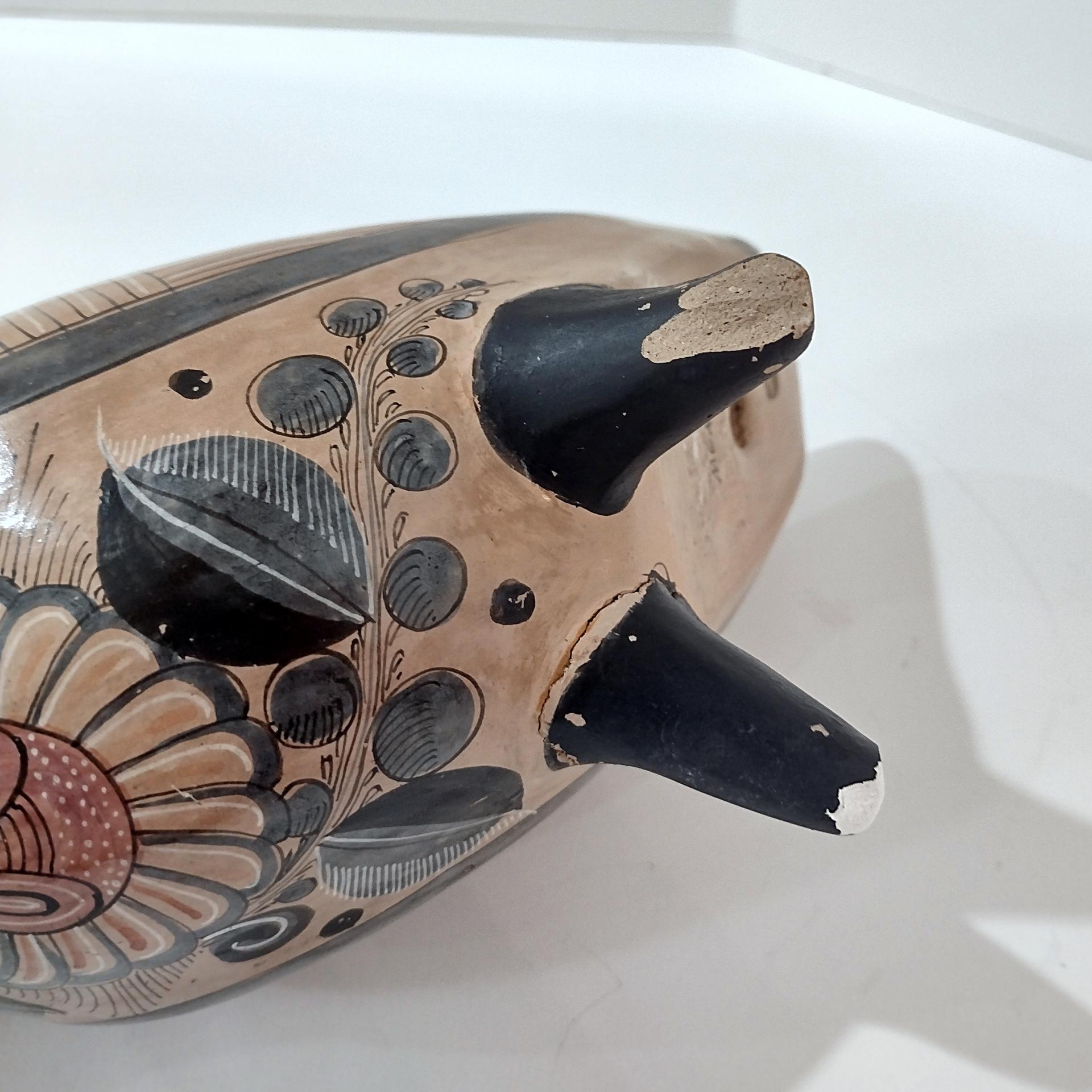 Vintage Hand Painted Tonala Jalisco Ceramic Owl Figurine, Mexican Folk Art Pottery Owl
