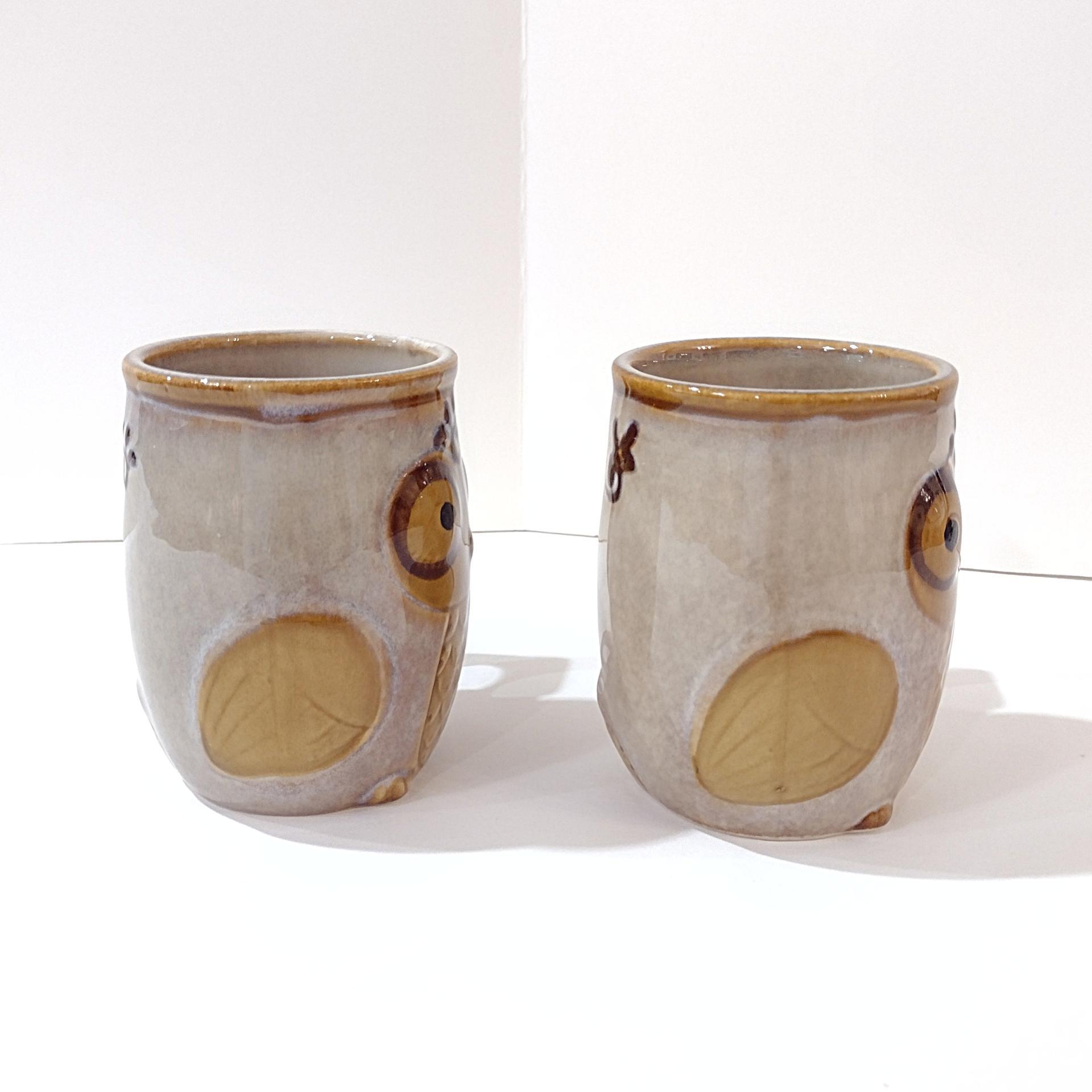 Vintage Figurative Ceramic Owl Mugs, Set of 2, Gibson 12 Ounce Coffee Mugs