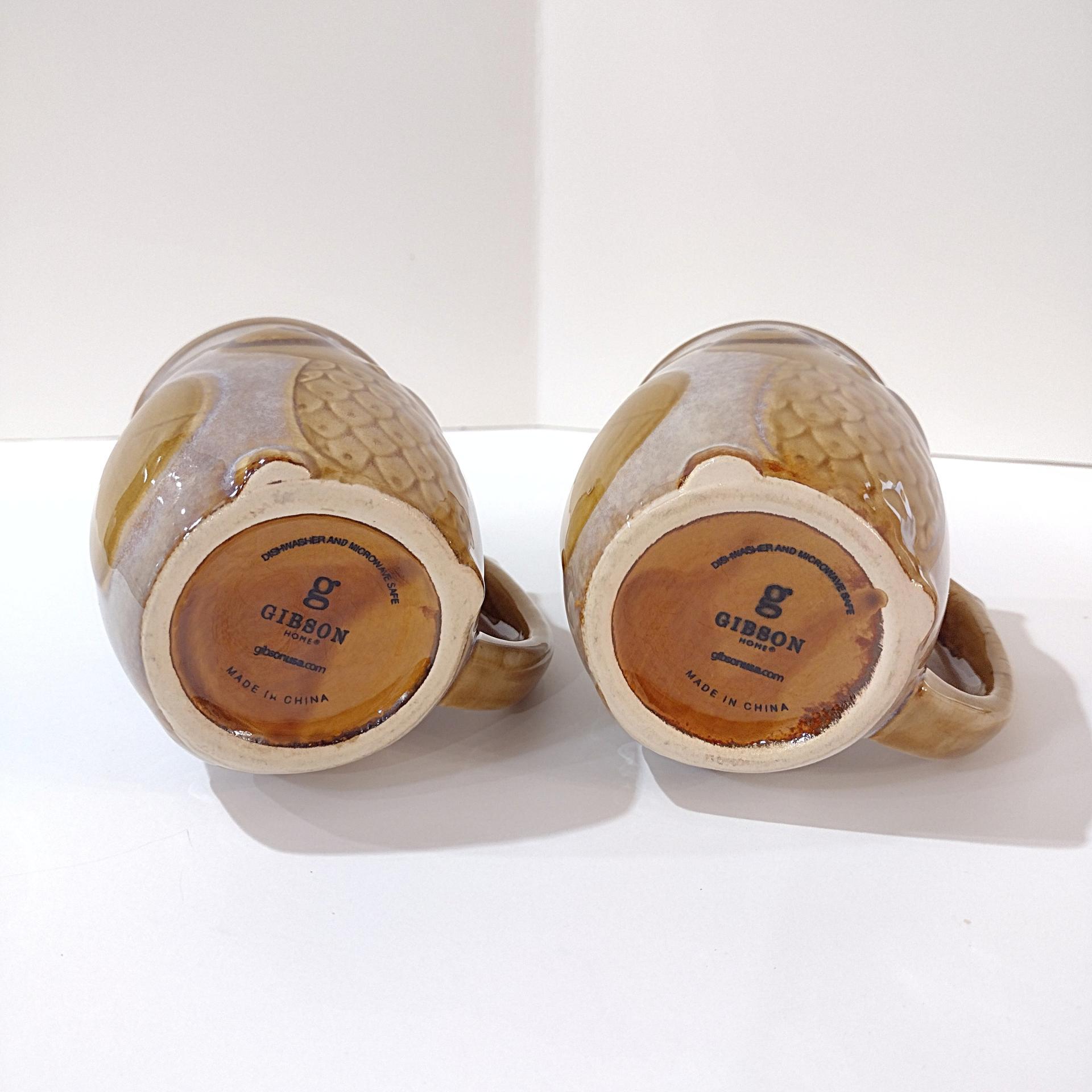 Vintage Figurative Ceramic Owl Mugs, Set of 2, Gibson 12 Ounce Coffee Mugs