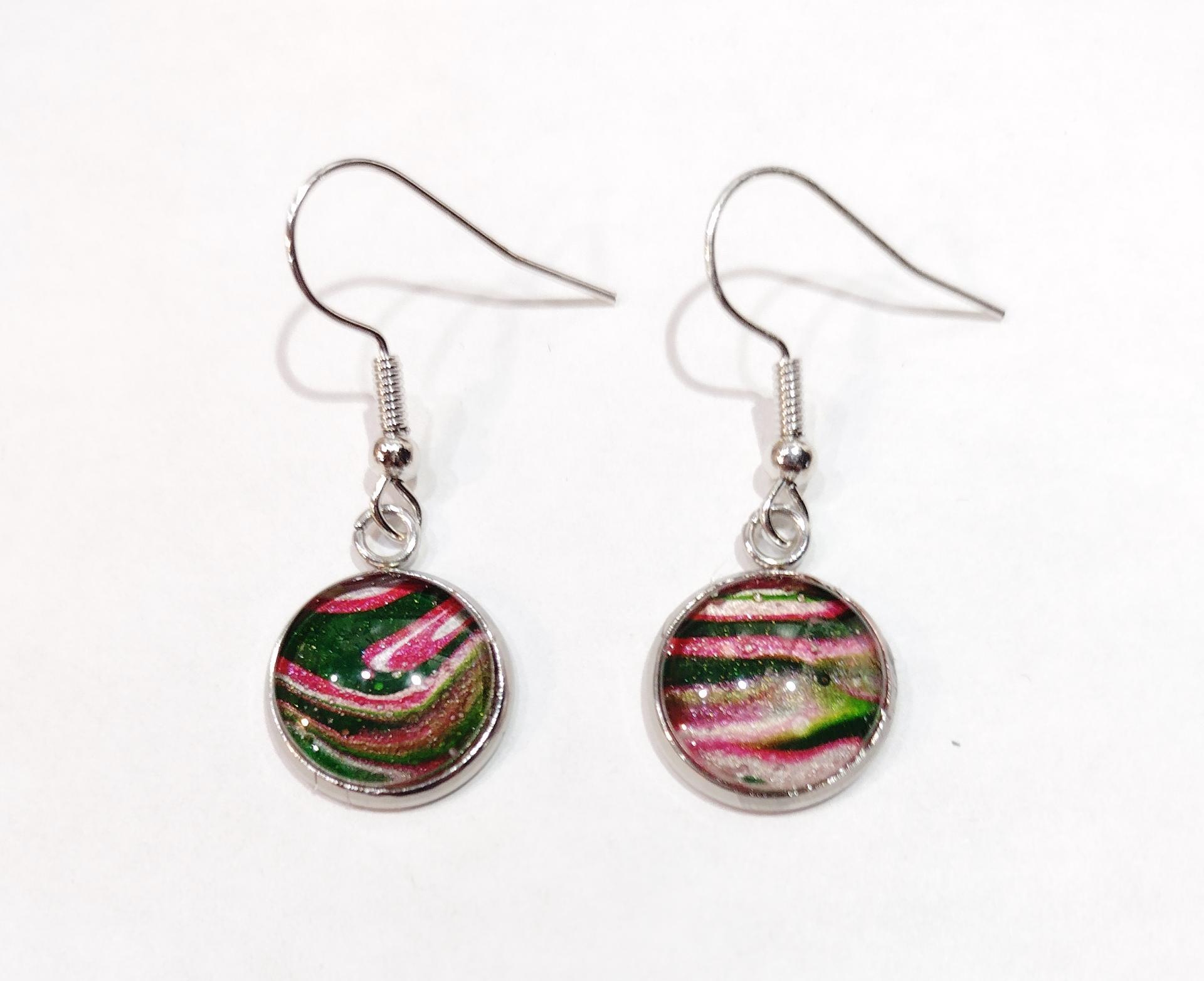 Painted Earrings, Red and Green, Holiday Jewelry