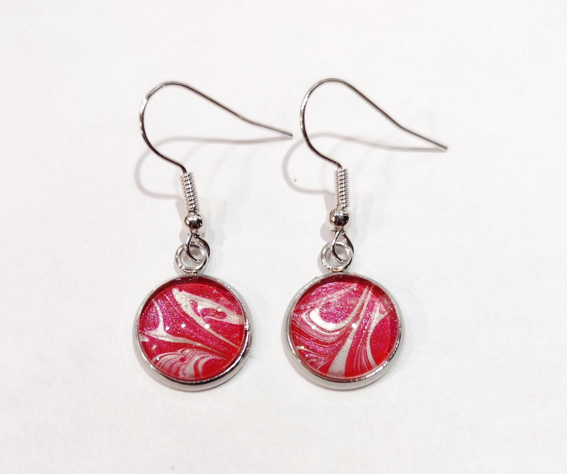 Painted Earrings, Red and Silver