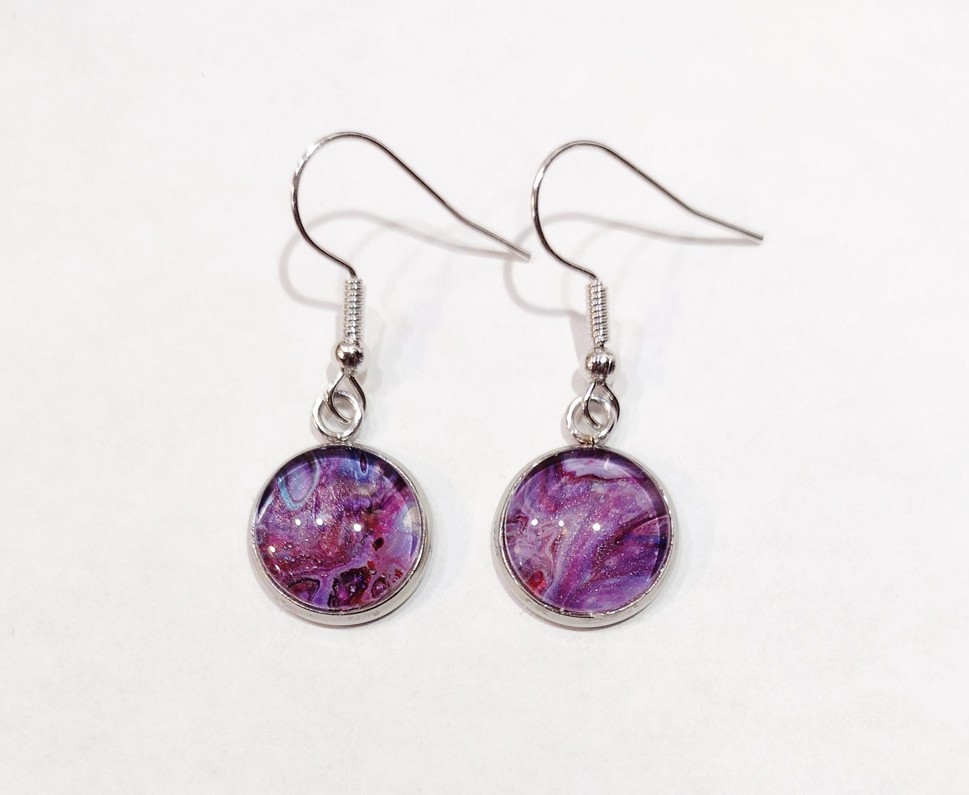 Painted Earrings, Purple Galaxy