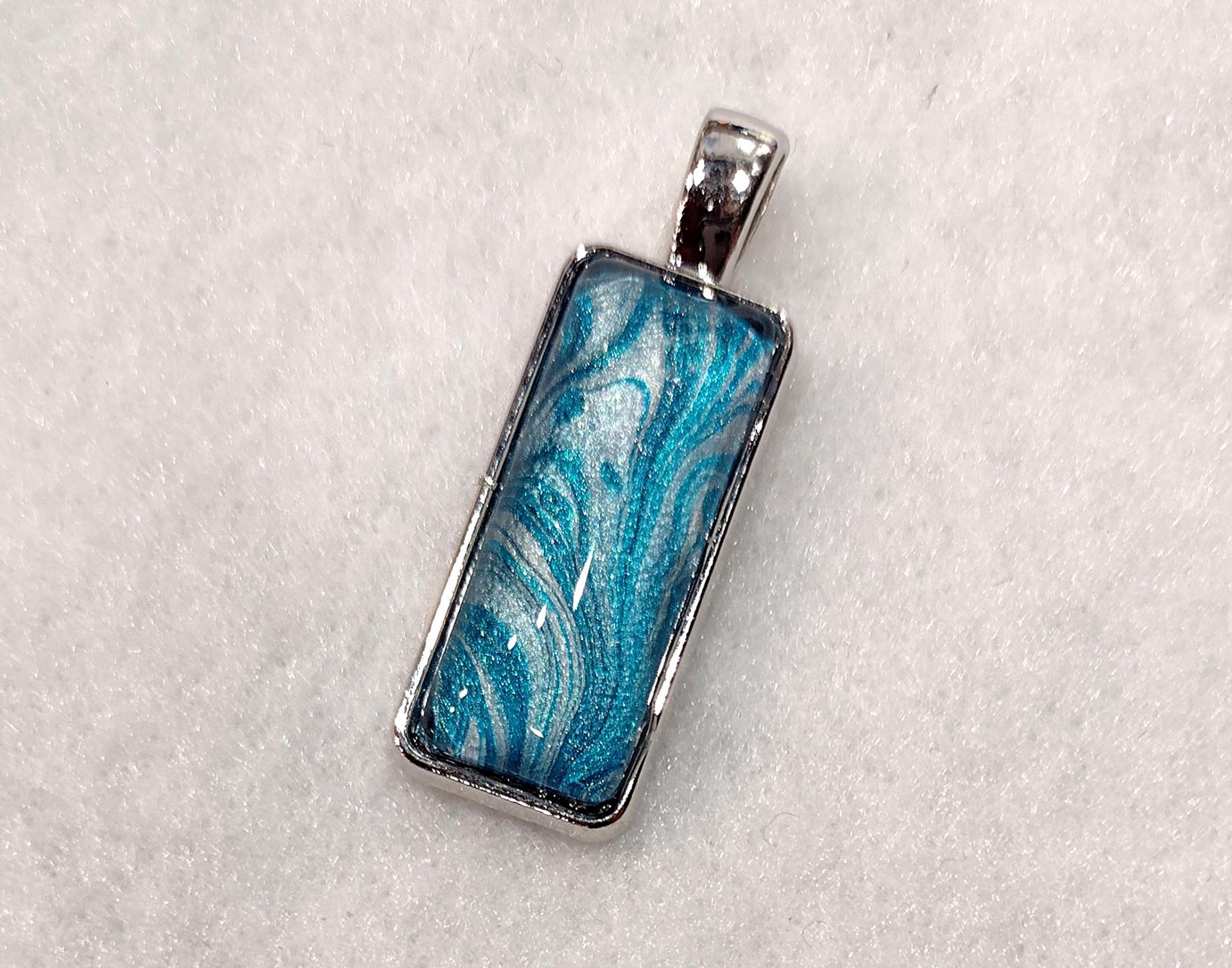Painted Pendant, Turquoise Blue and Silver Swirl