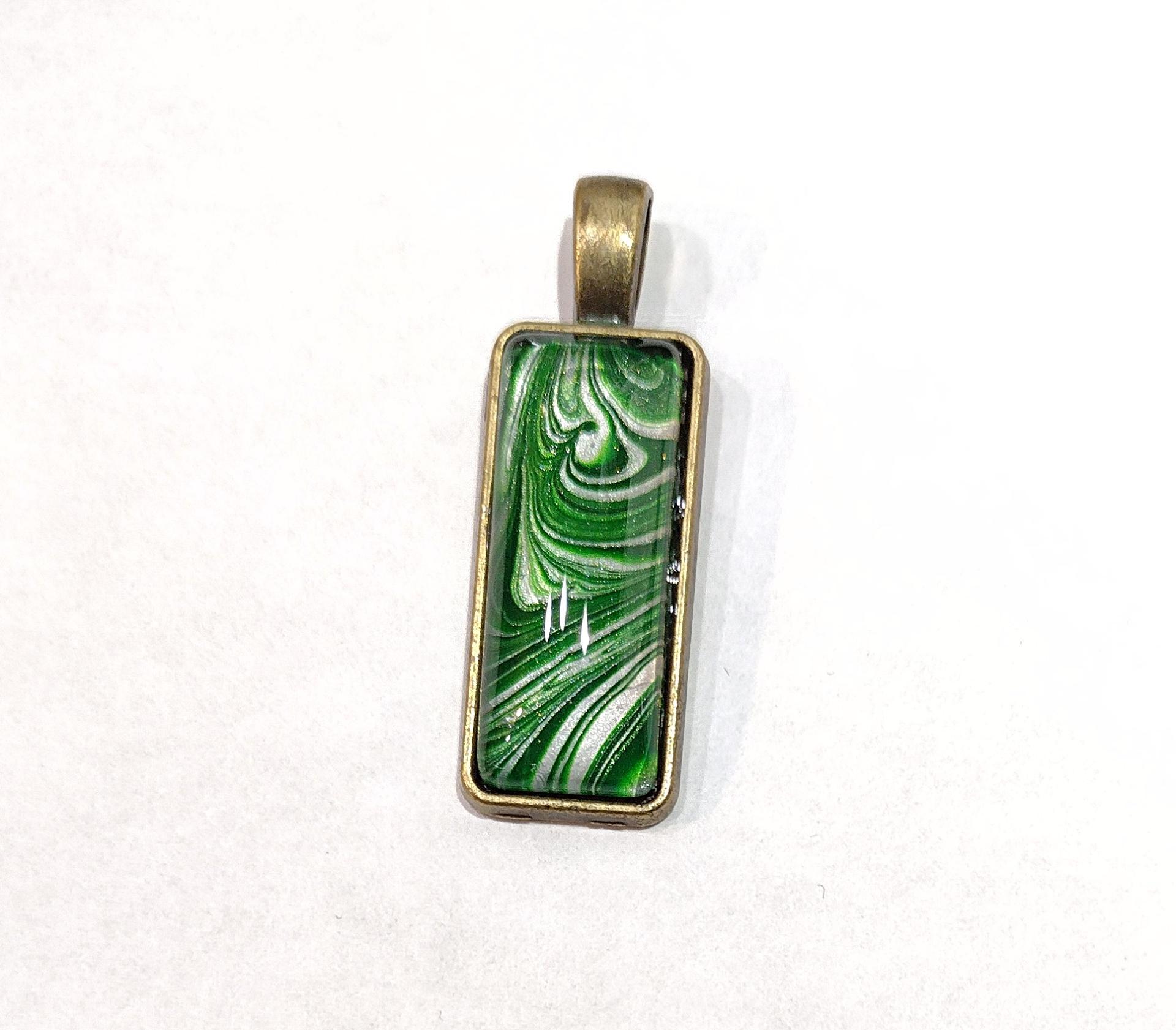 Painted Pendant, Green and Silver