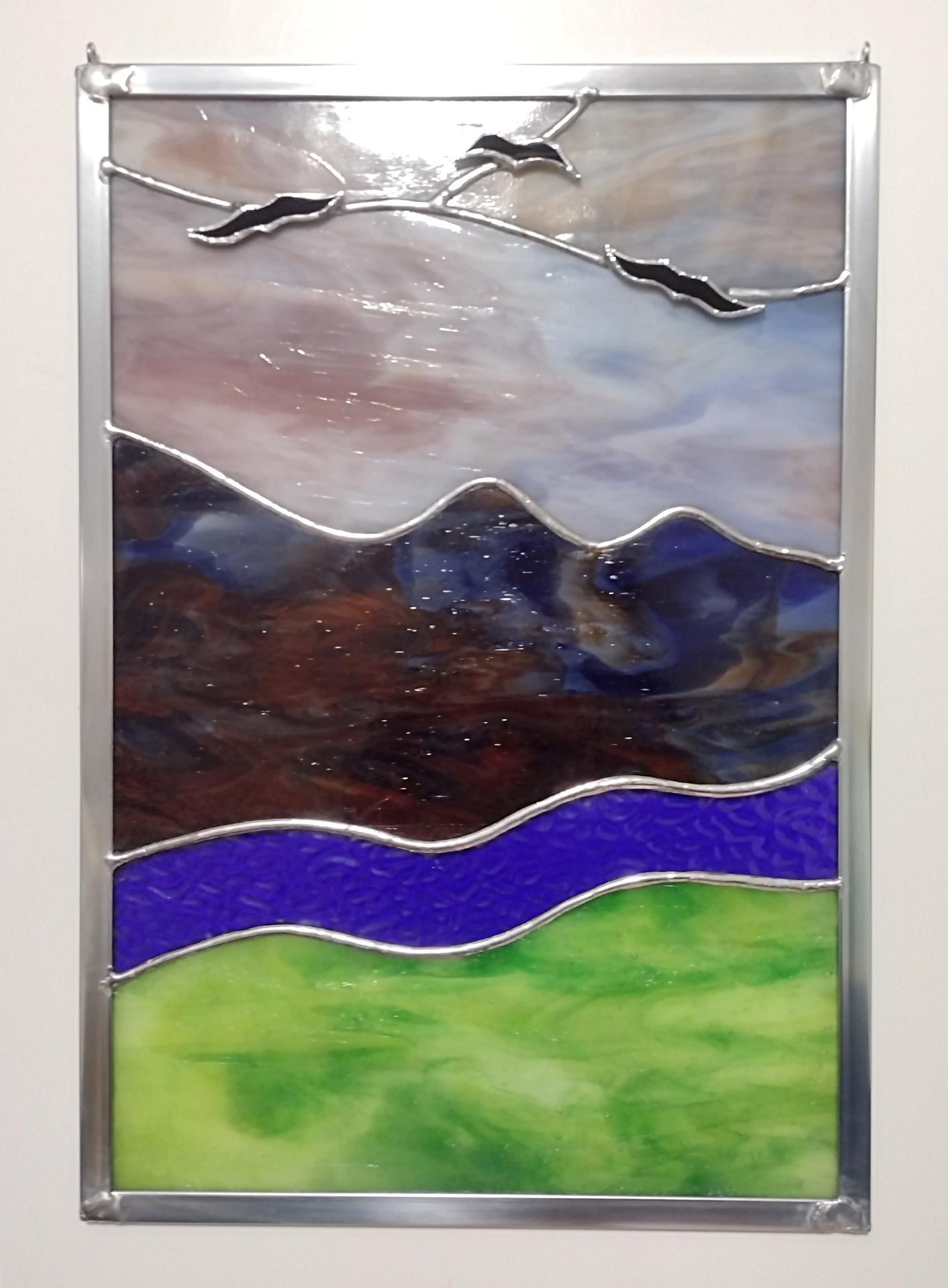 Mountain Sunrise Stained Glass Window Panel