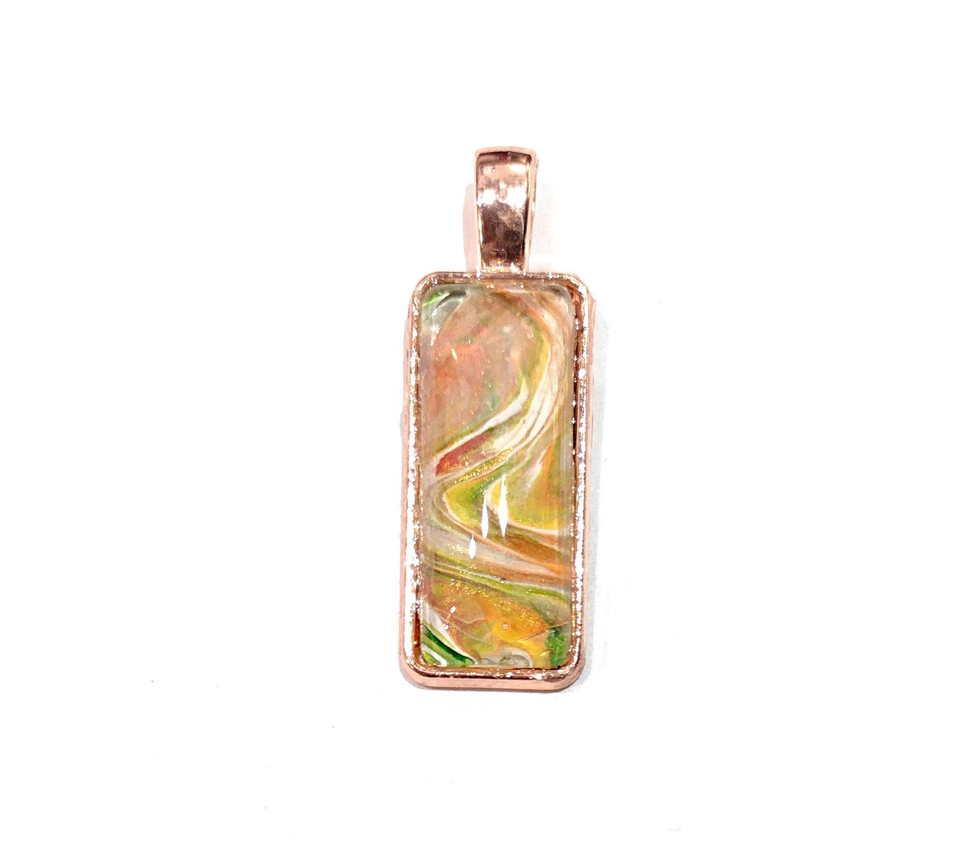 Painted Pendant, Rose, Green and Gold