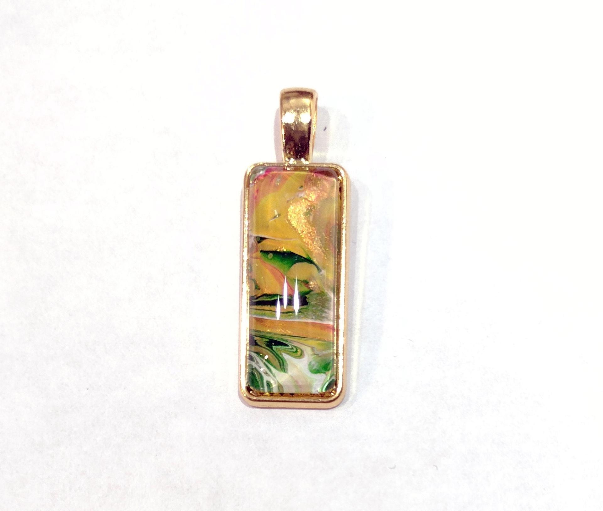 Painted Pendant, Green, Gold and White