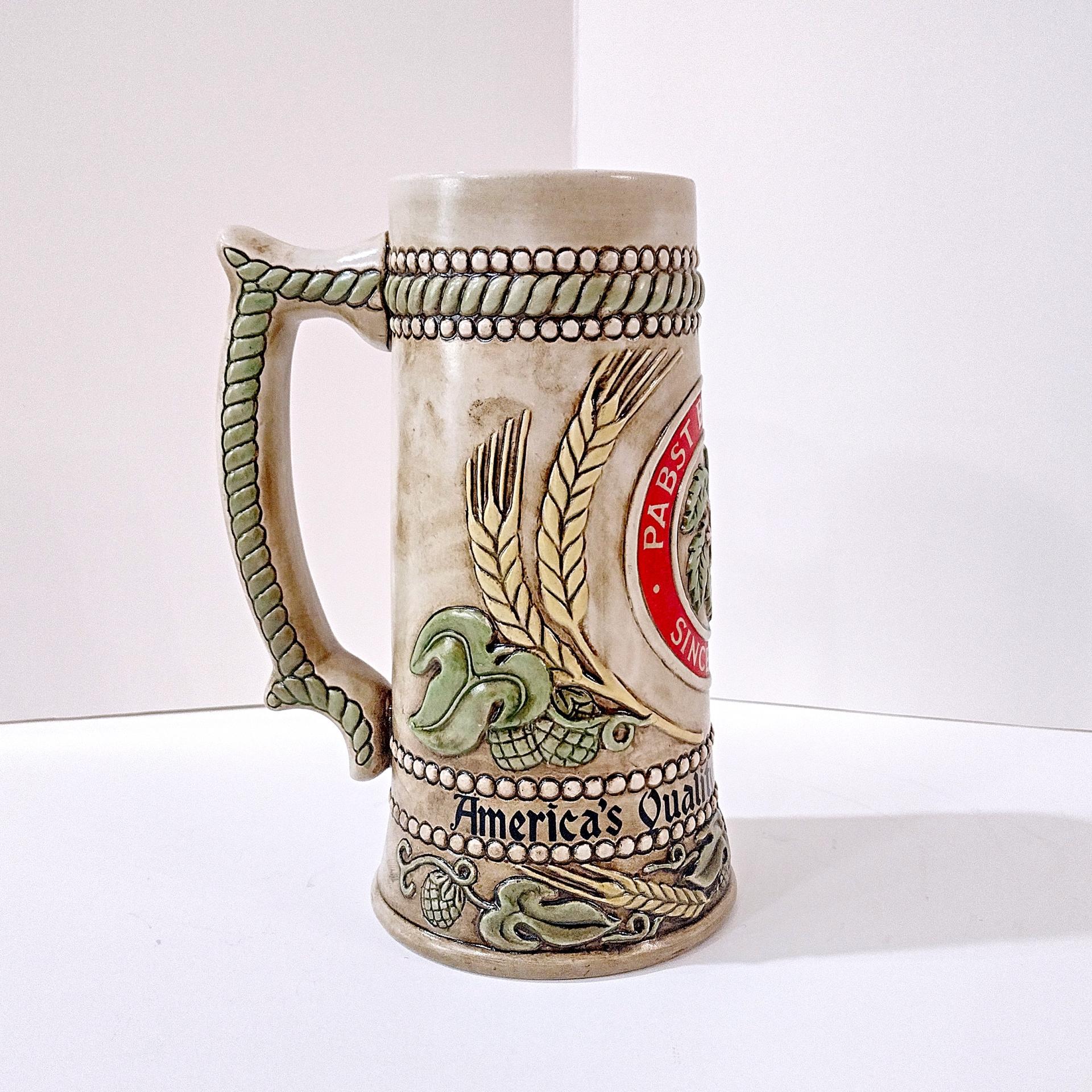 Vintage Pabst Brewing Company Since 1844 Ceramic Beer Mug, Ceramarte Brazil Collectible Beer Stein