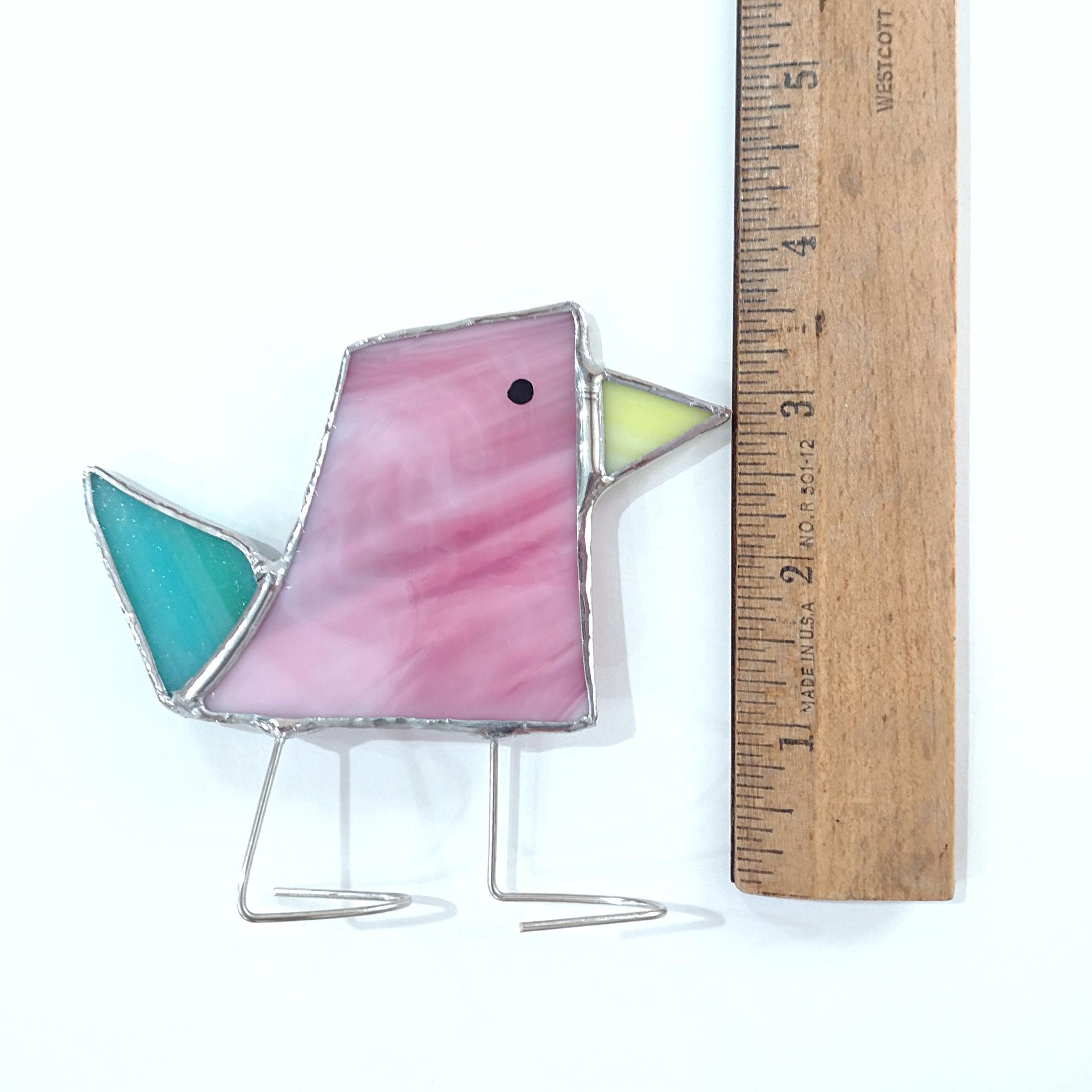 Stained Glass Standing Bird, Funky Pink and Blue Glass Bird Suncatcher, Bird Lover Gift, Windowsill Sitter