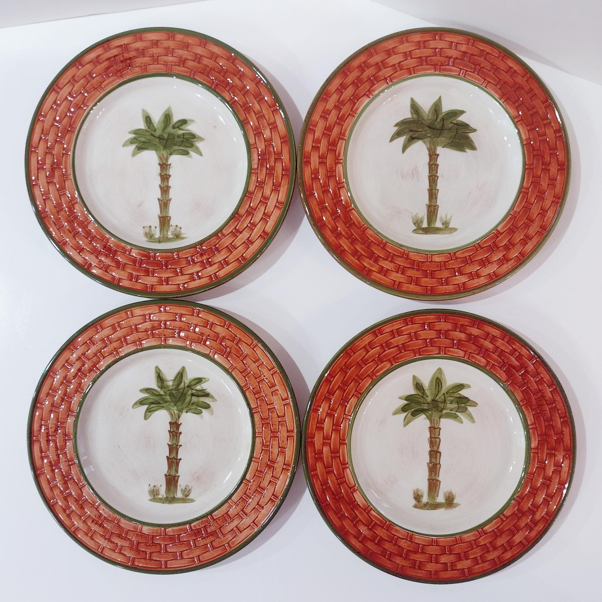 Vintage Nassau Palm Tree Ceramic Salad Appetizer Plates, Set of Four