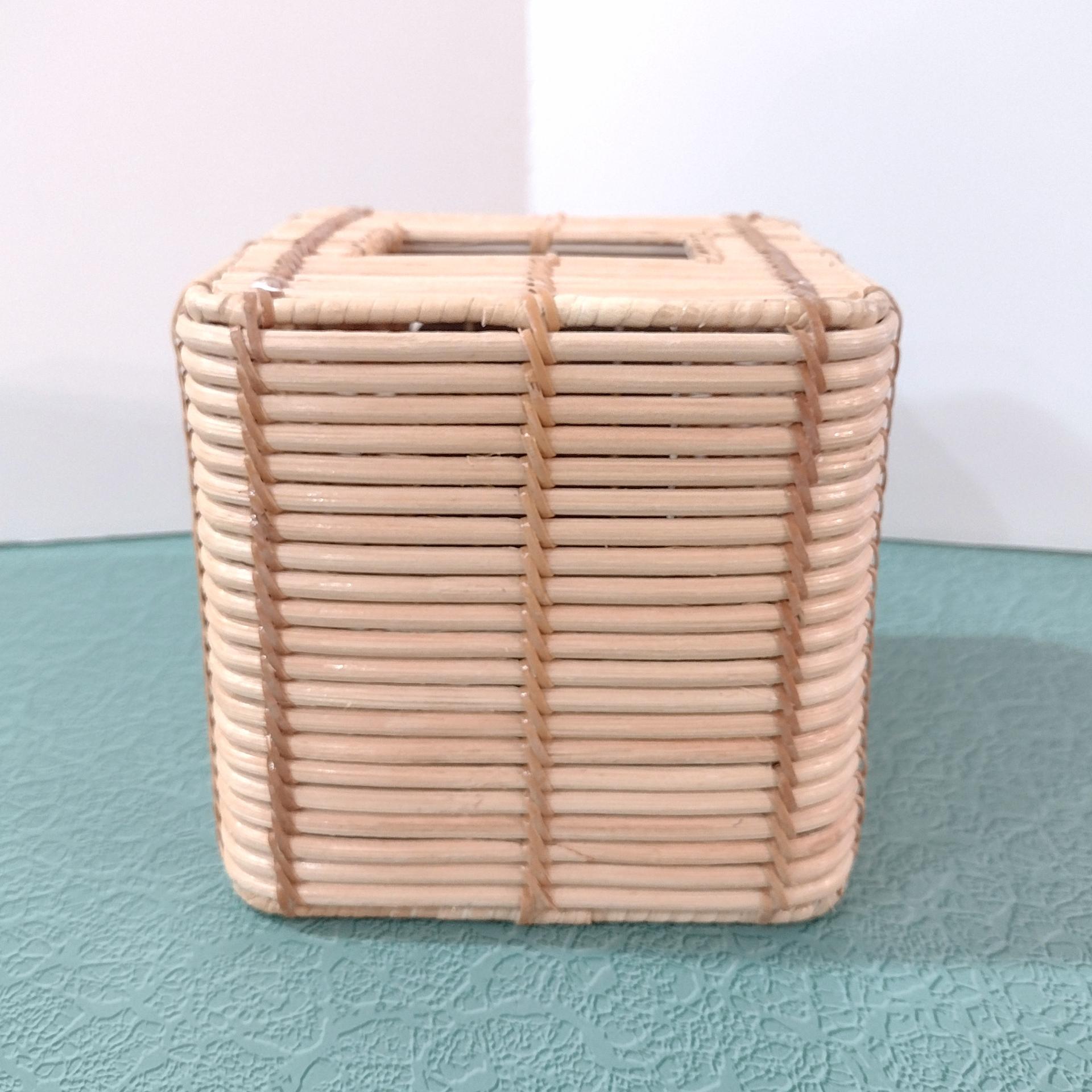 Vintage Bamboo Square Tissue Box Cover Holder with Palm Tree Design, Beth Yarbrough Beach Decor