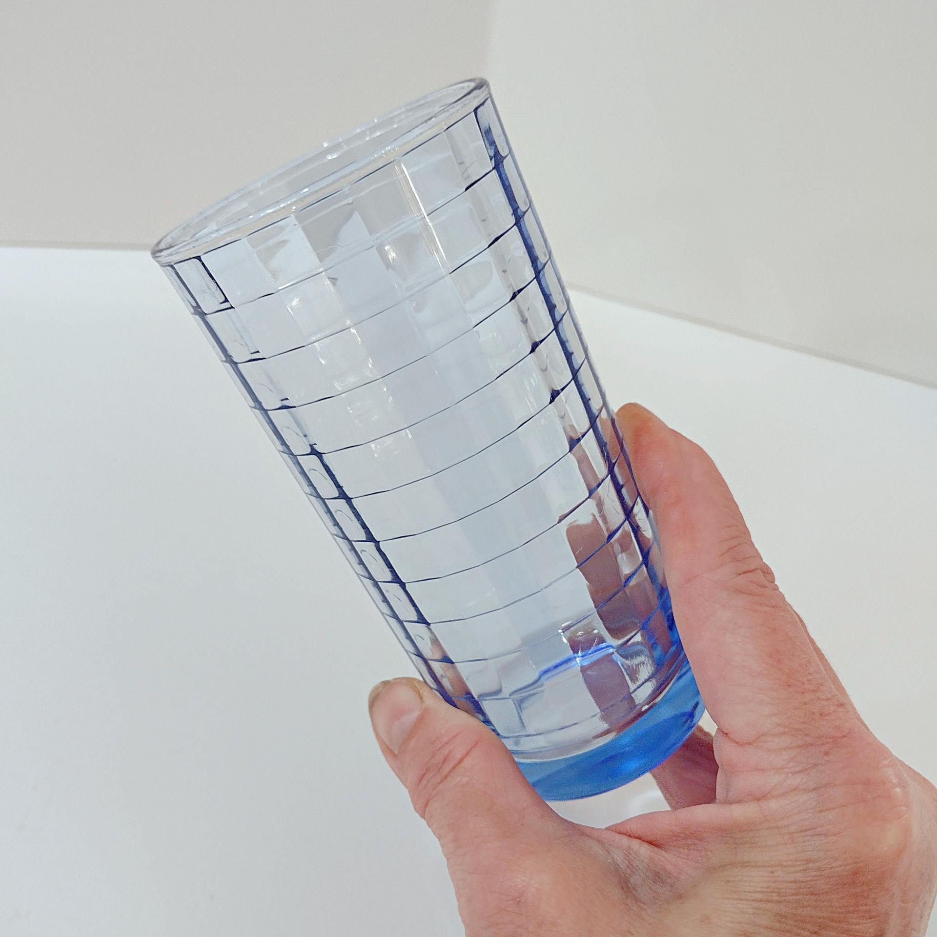 Vintage Blue Block Optic Highball Glasses, Set of 4, Blue Windowpane 9 Ounce Straight Tumblers