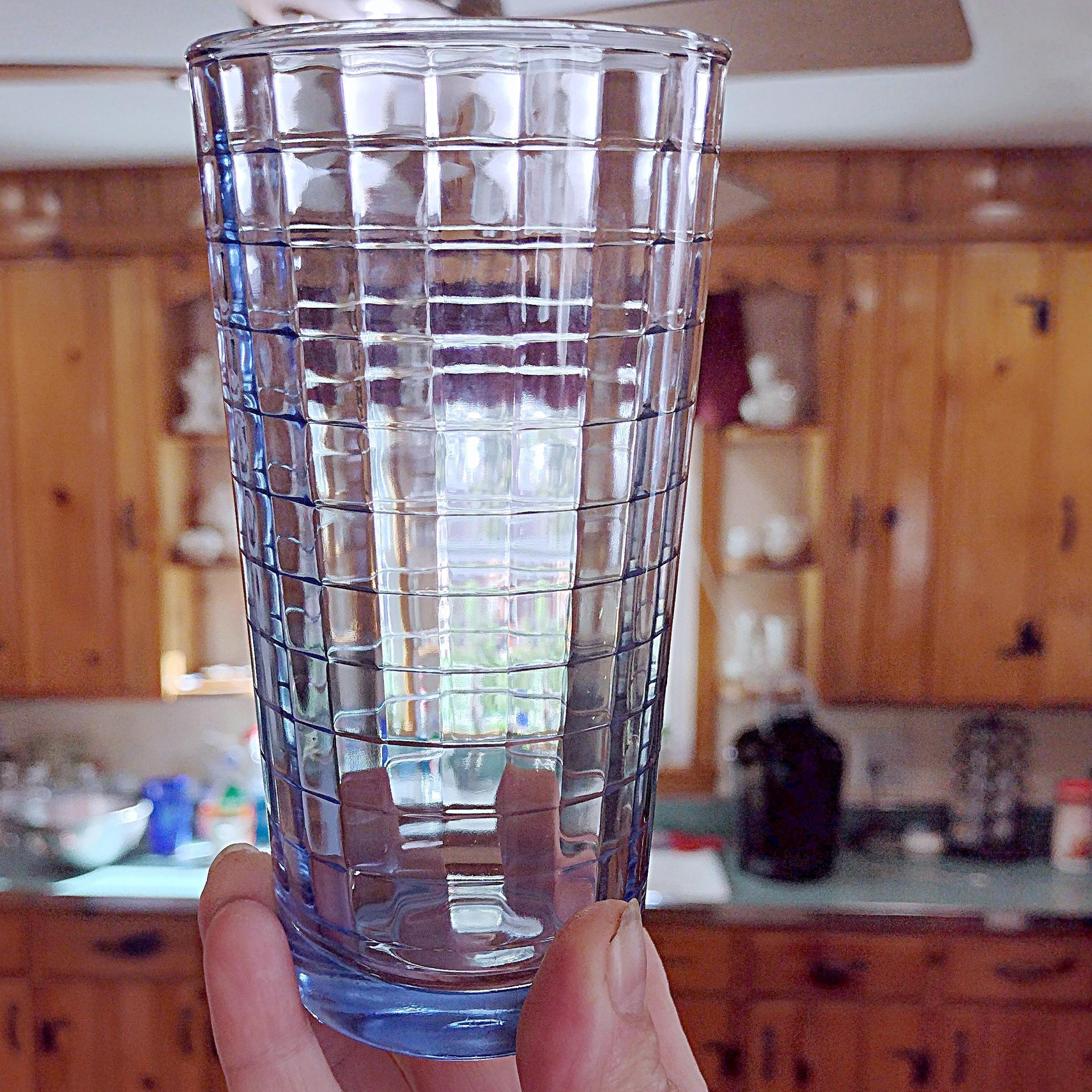 Vintage Blue Block Optic Highball Glasses, Set of 4, Blue Windowpane 9 Ounce Straight Tumblers