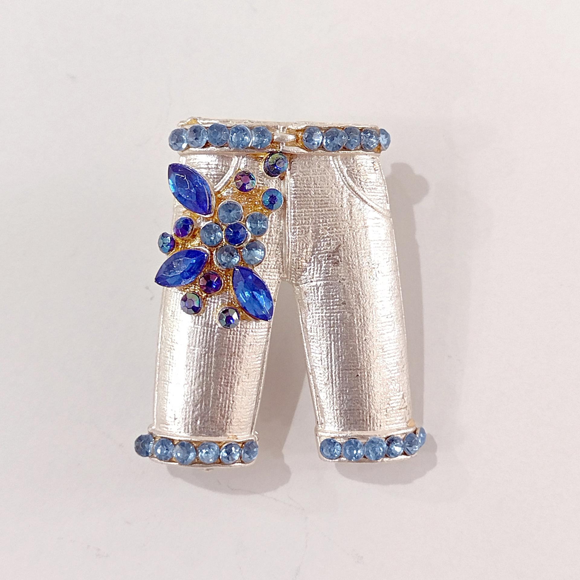 Vintage Silver and Blue Rhinestone Pants Pin