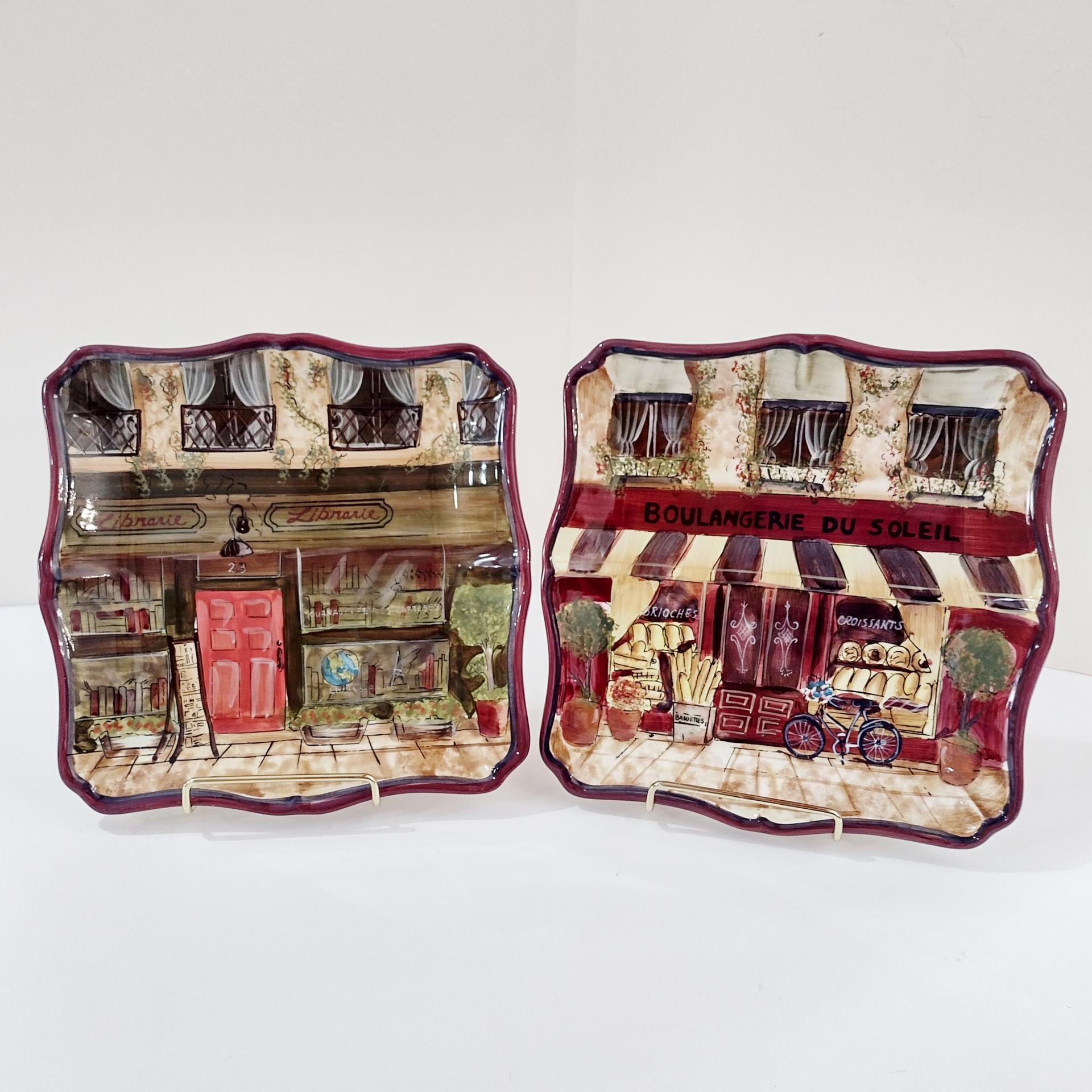 Vintage Kate McRostie Boulevard Square Ceramic Parisian Themed Plates, Set of Four