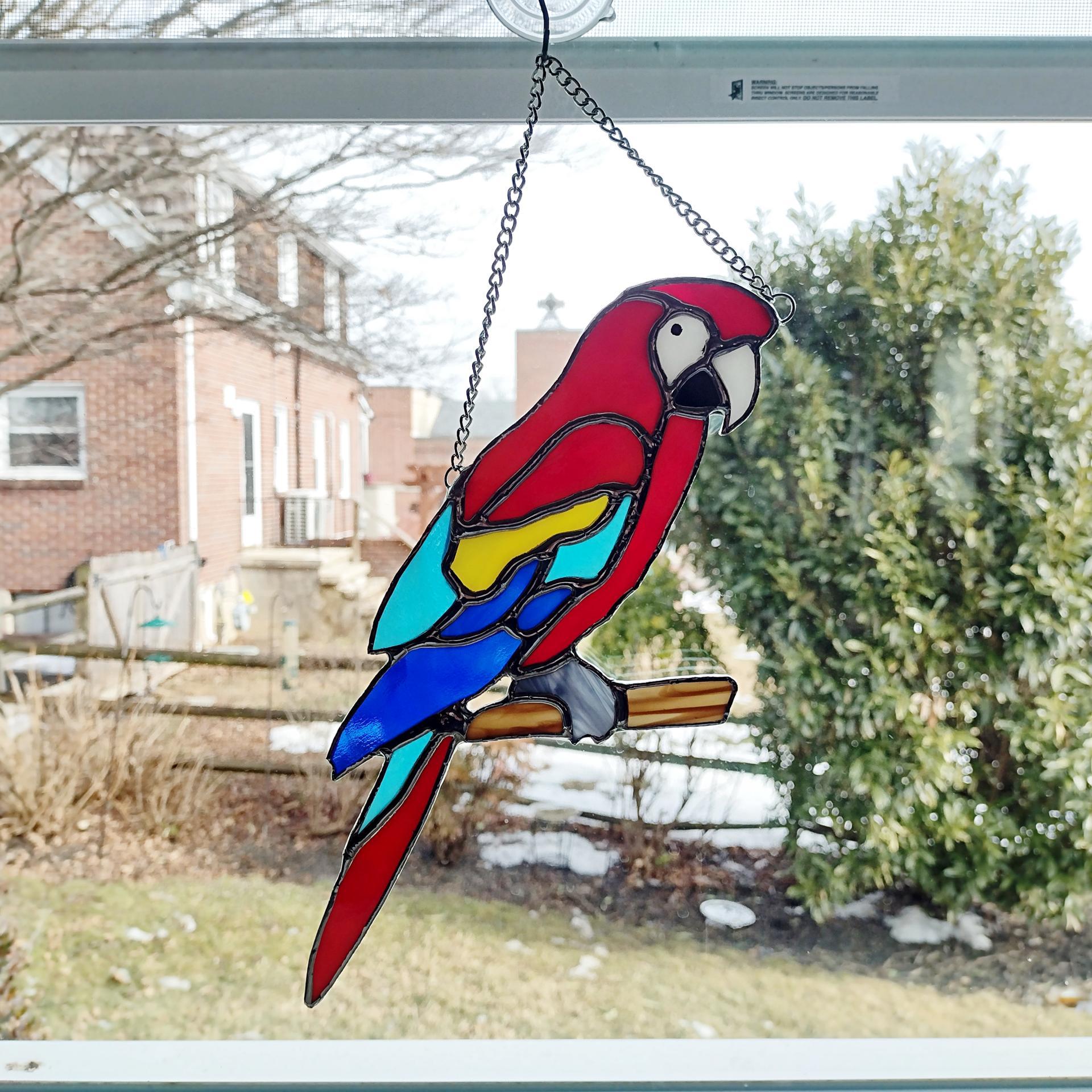 Stained Glass Parrot Suncatcher, Scarlet Macaw Glass Bird