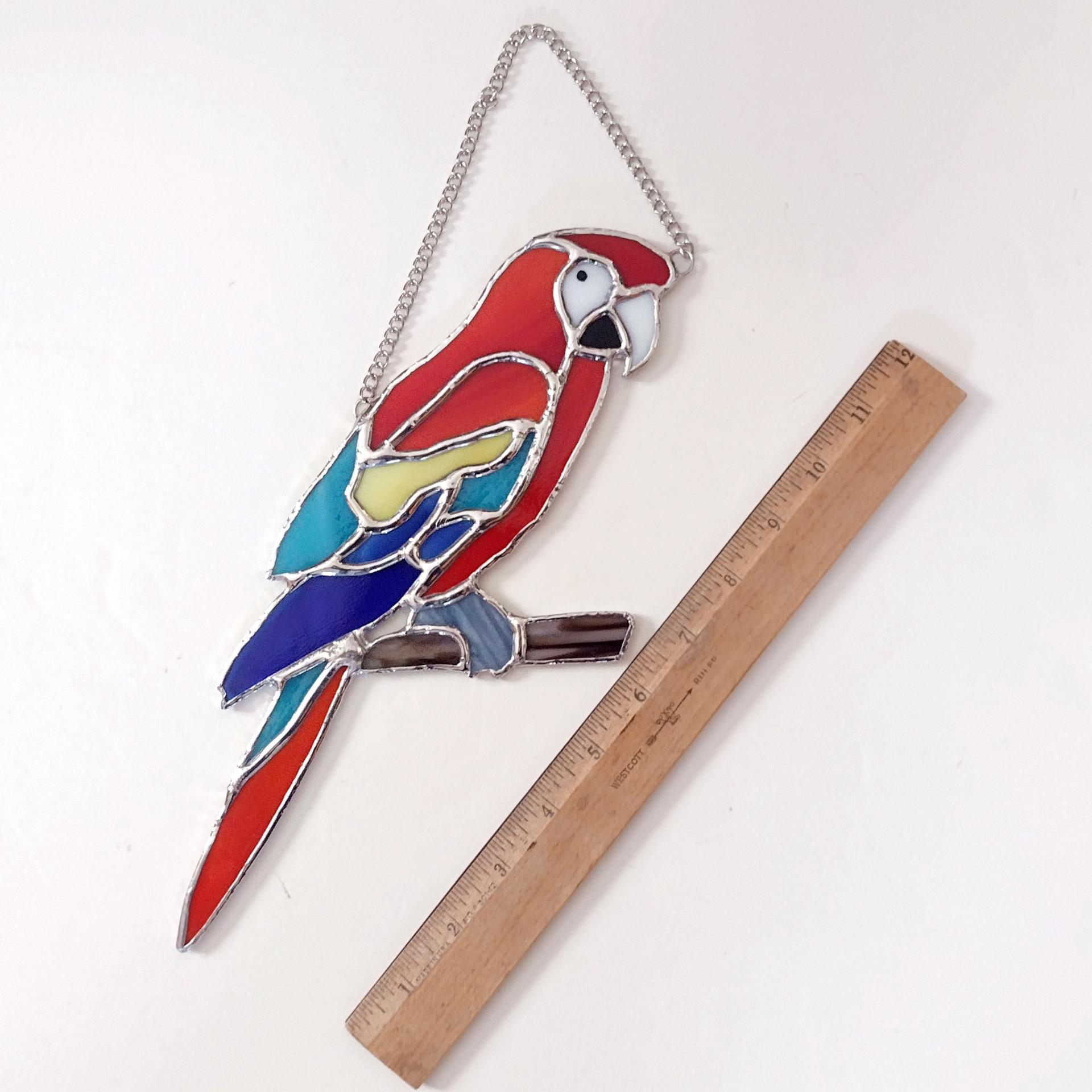 Stained Glass Parrot Suncatcher, Scarlet Macaw Glass Bird