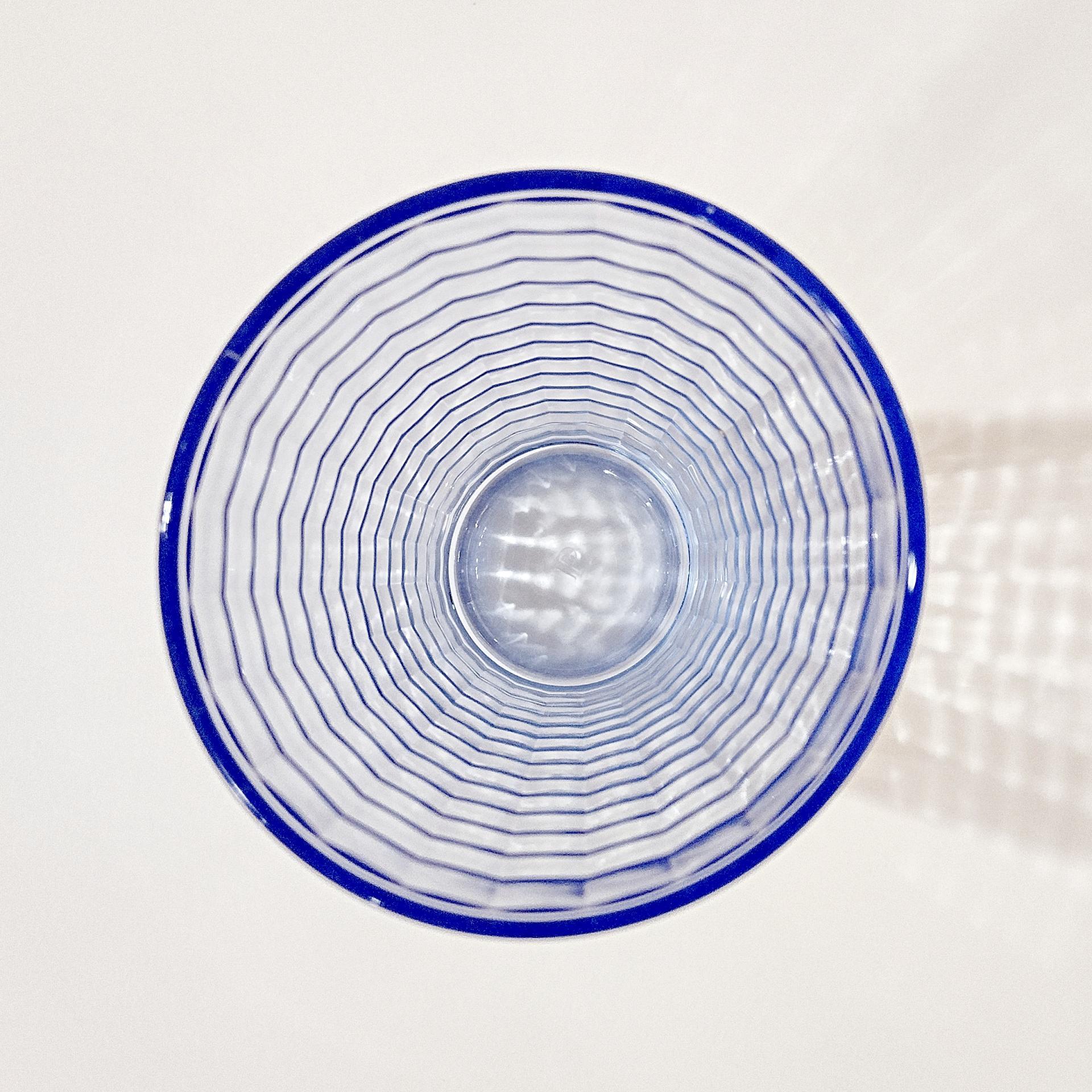 Vintage Pasabahce Blue Block Optic Glass Tumbler, Blue Windowpane 16 Ounce Highball Glass