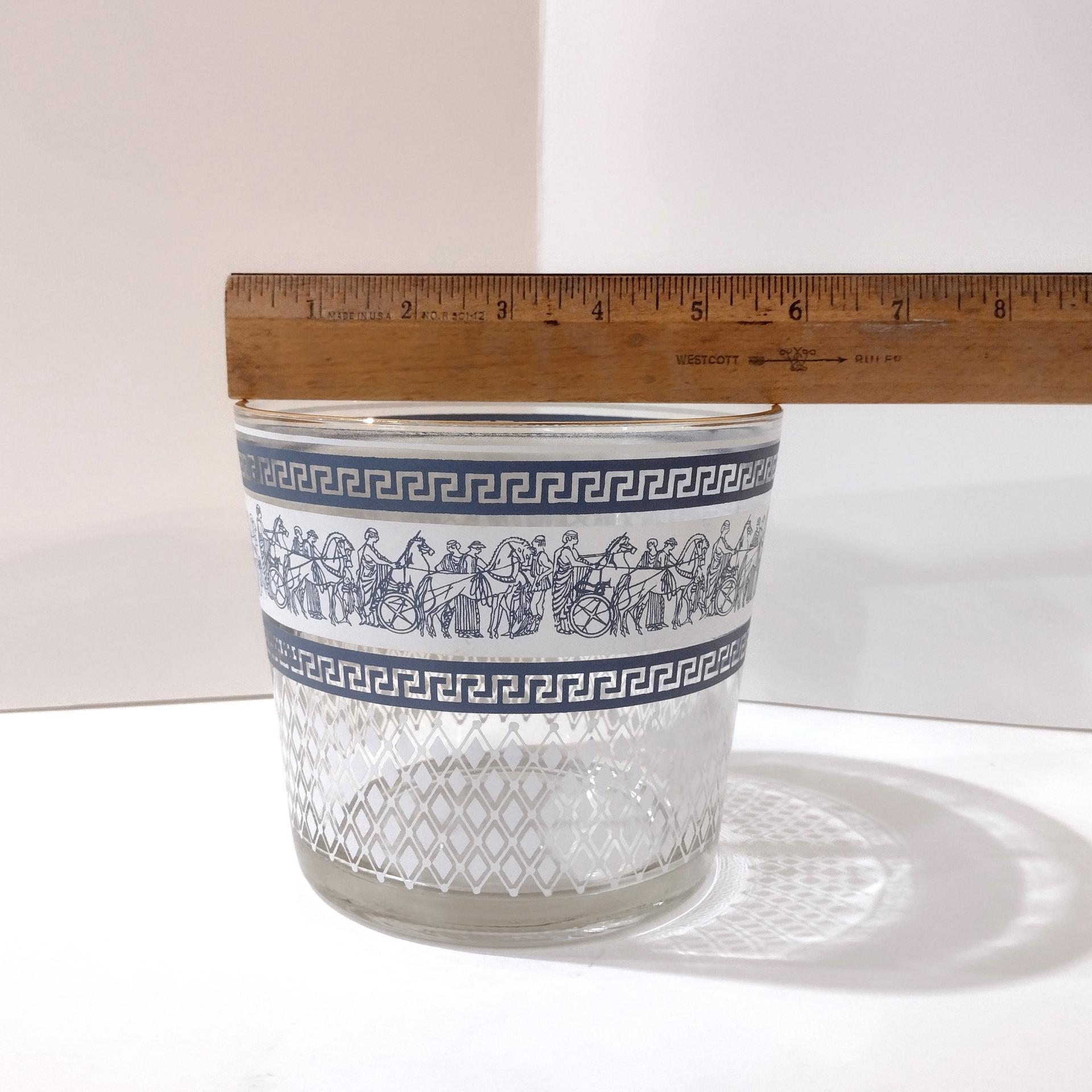 Vintage Jeanette Patrician Blue Highball Glasses and Ice Bucket Set with Caddy, Complete MCM Cocktail Set of 8