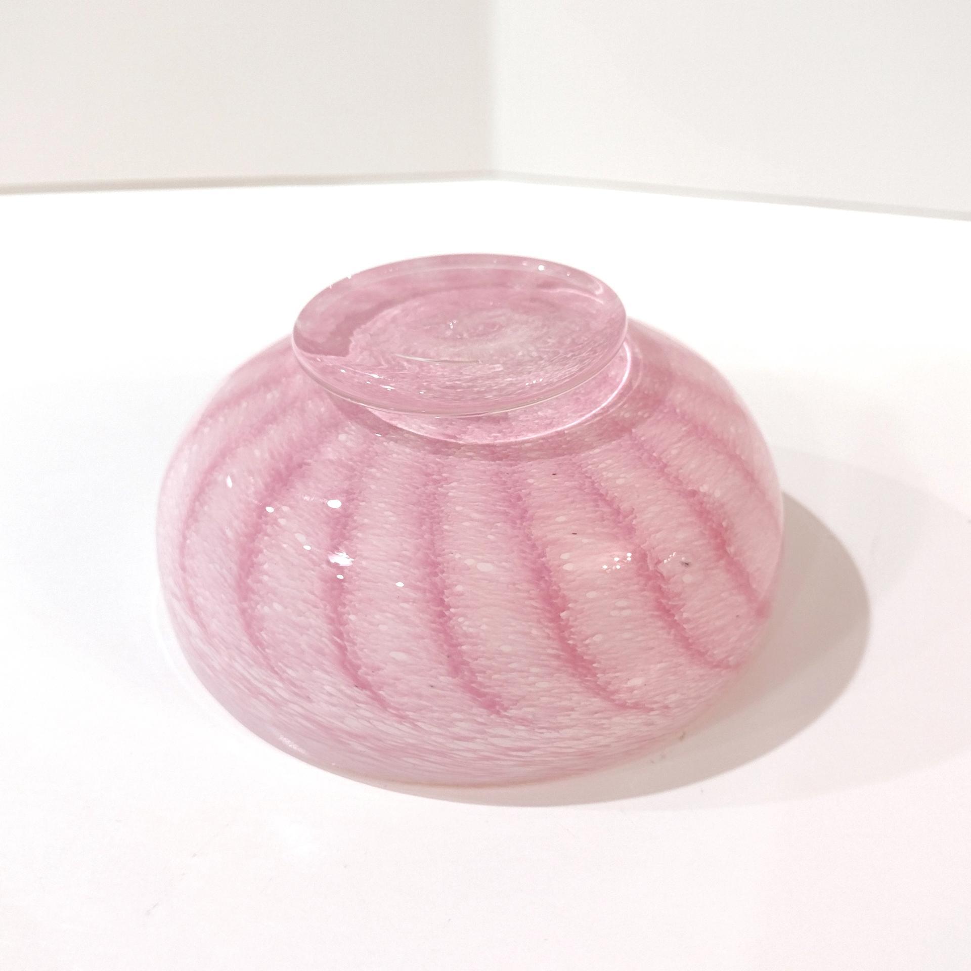 Vintage Pink Swirl Hand Blown Glass Bowl, Trinket Dish